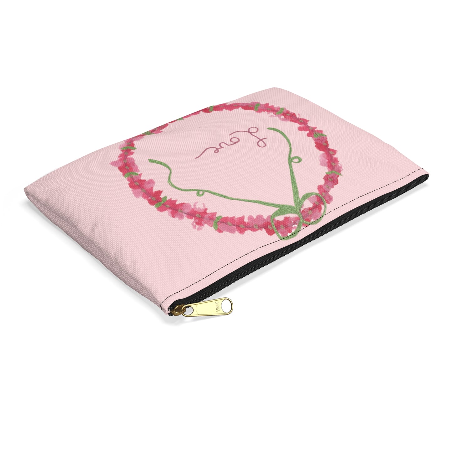 Love Wreath Accessory Pouch, Cosmetic Bag, Pencil Case- Pink