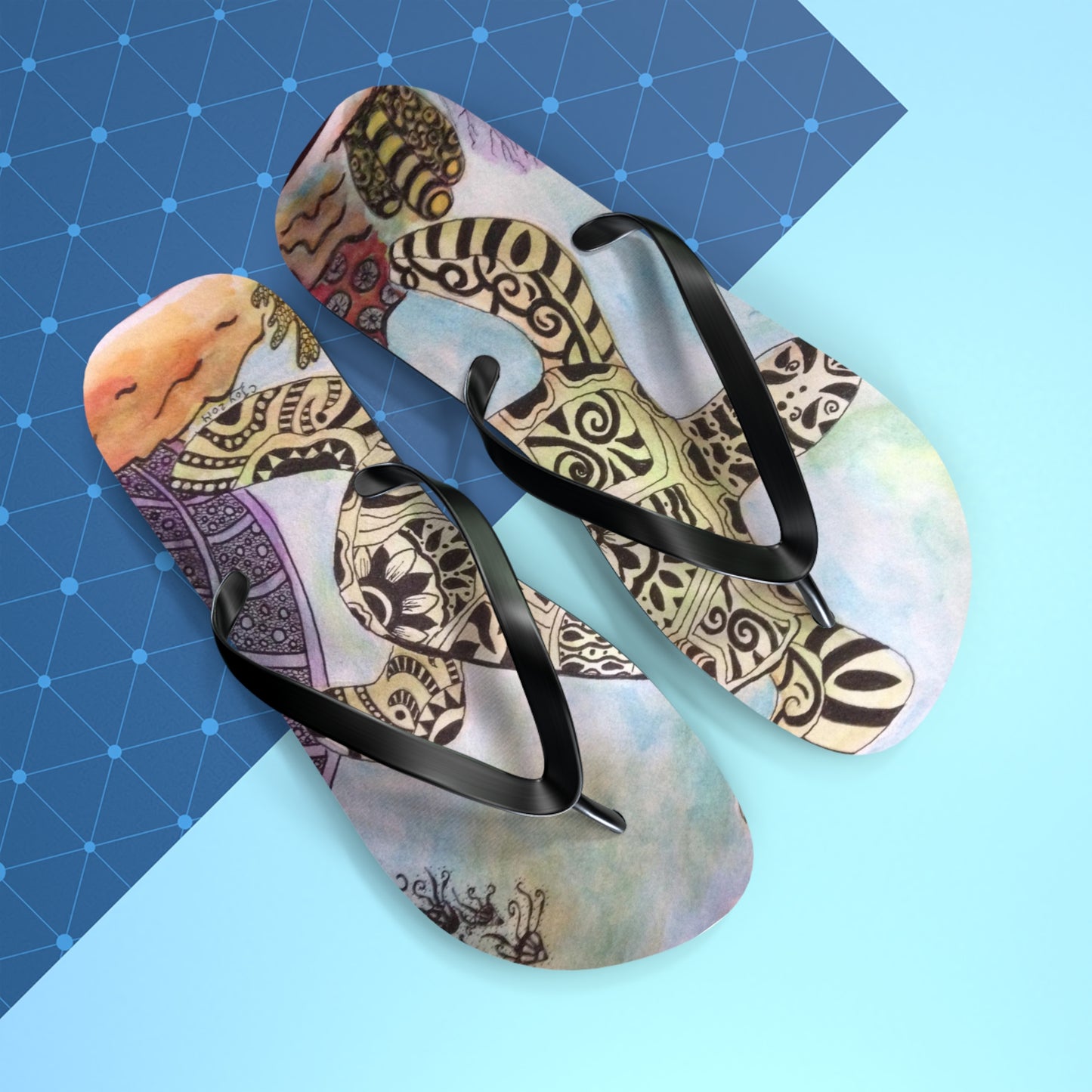 Zentangle Turtle Flip Flops