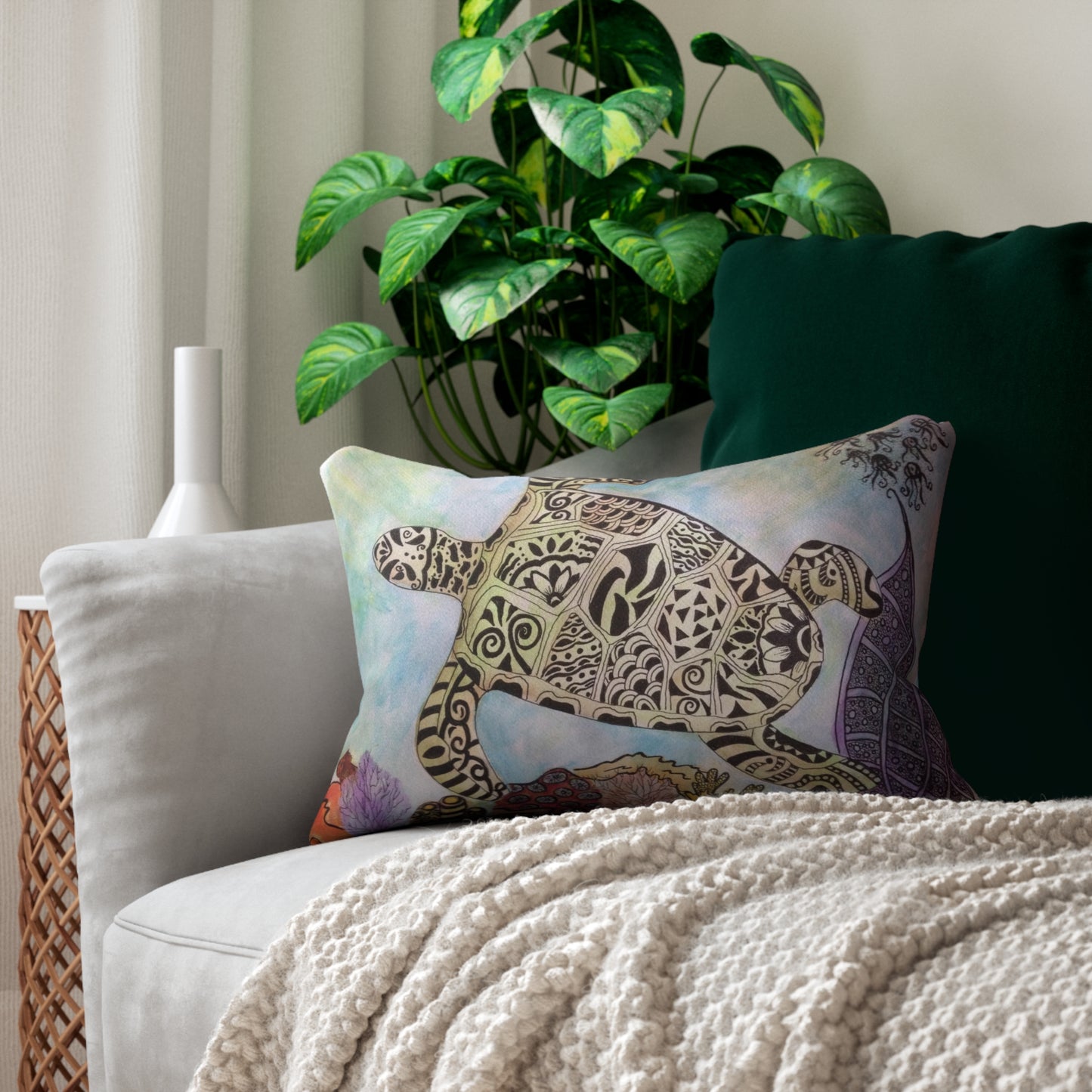Zentangle Turtle Lumbar Pillow