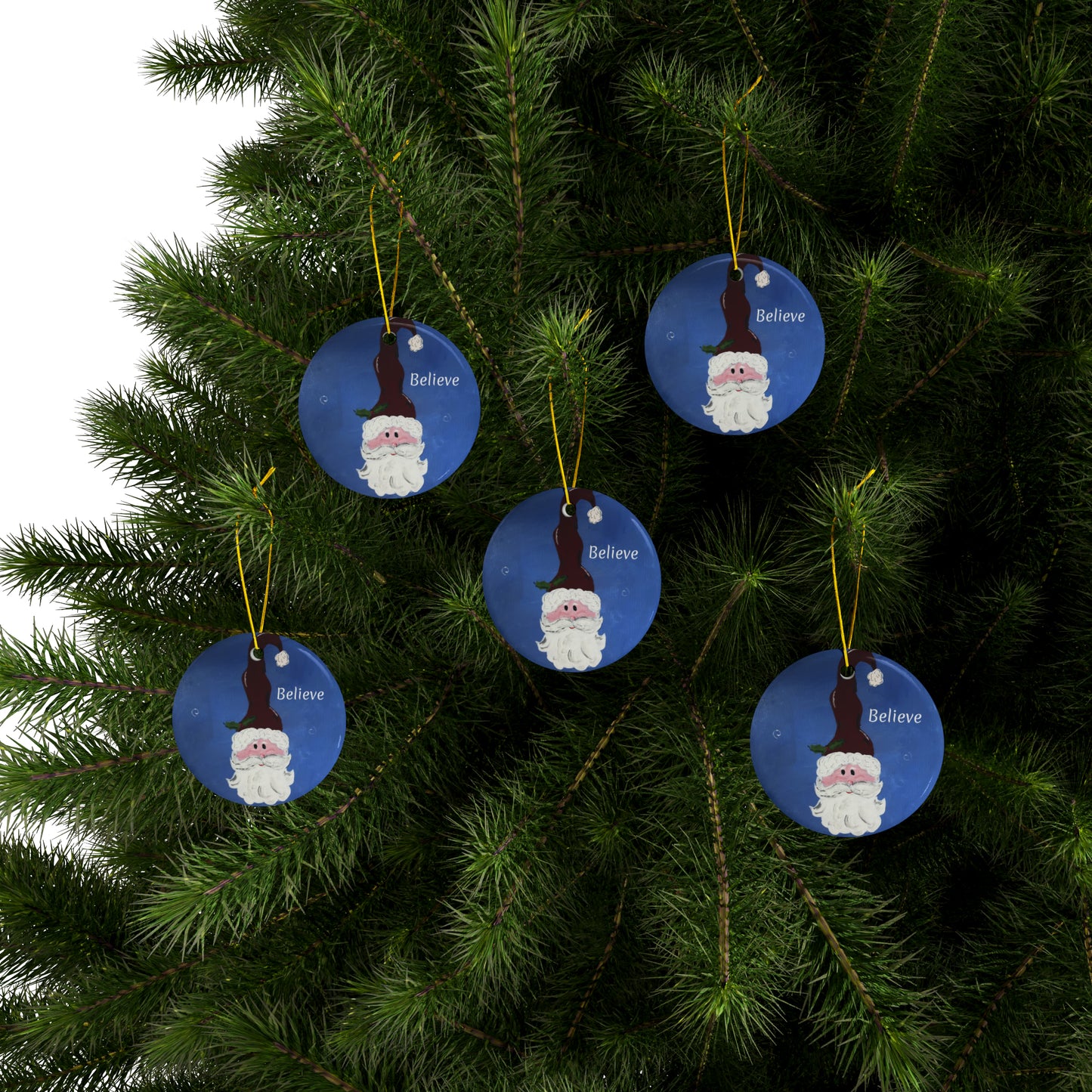 Santa I Believe Ceramic Ornaments (3pcs, 5pcs, 10pcs)