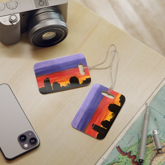 Sunset Over Houston Skyline Luggage Tag | Houston Texas