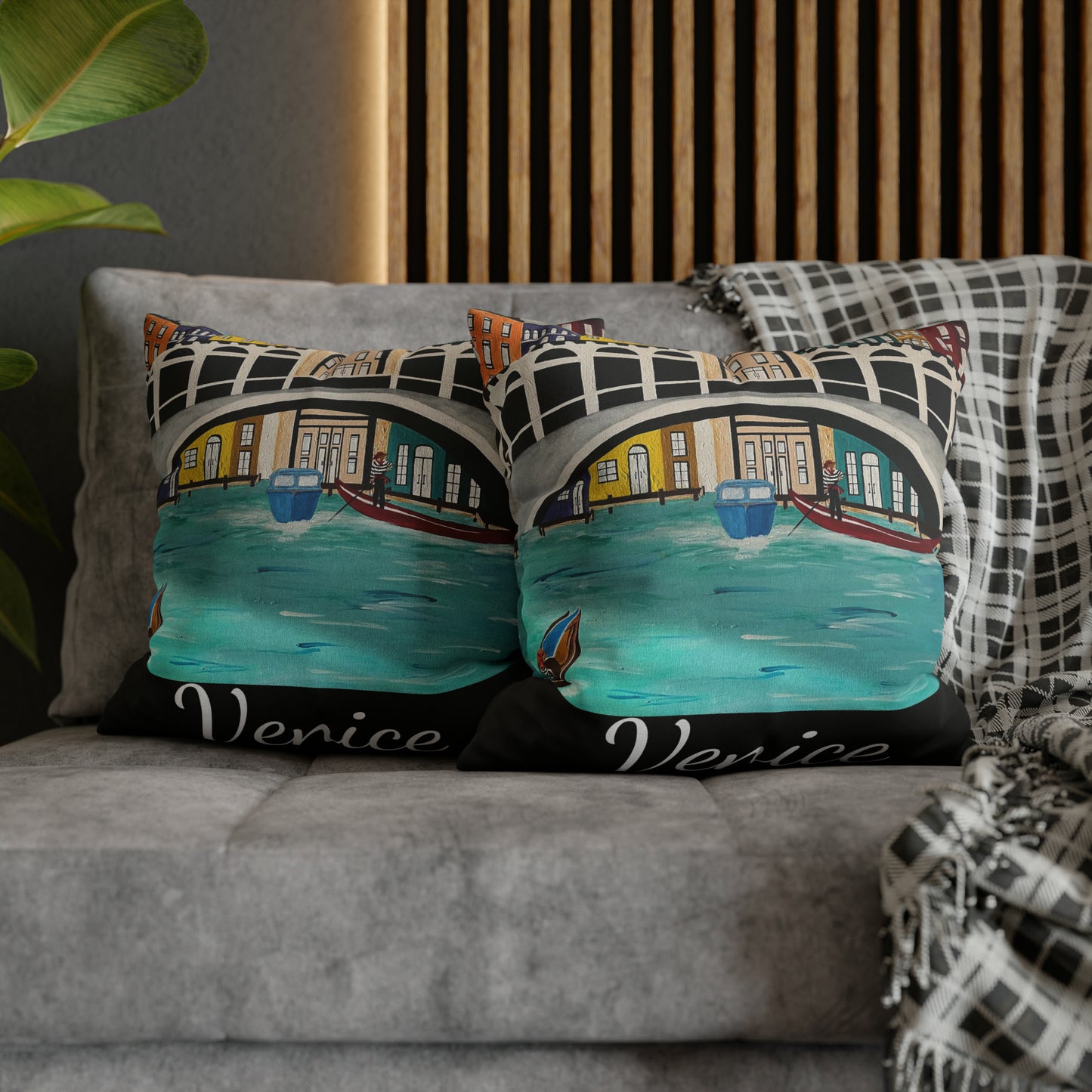 Venice Italy Pillow Cover (Black)