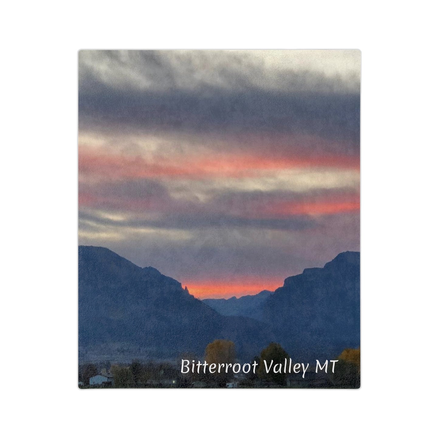 Sunset in Bitterroot Valley Montana Velveteen Minky Blanket