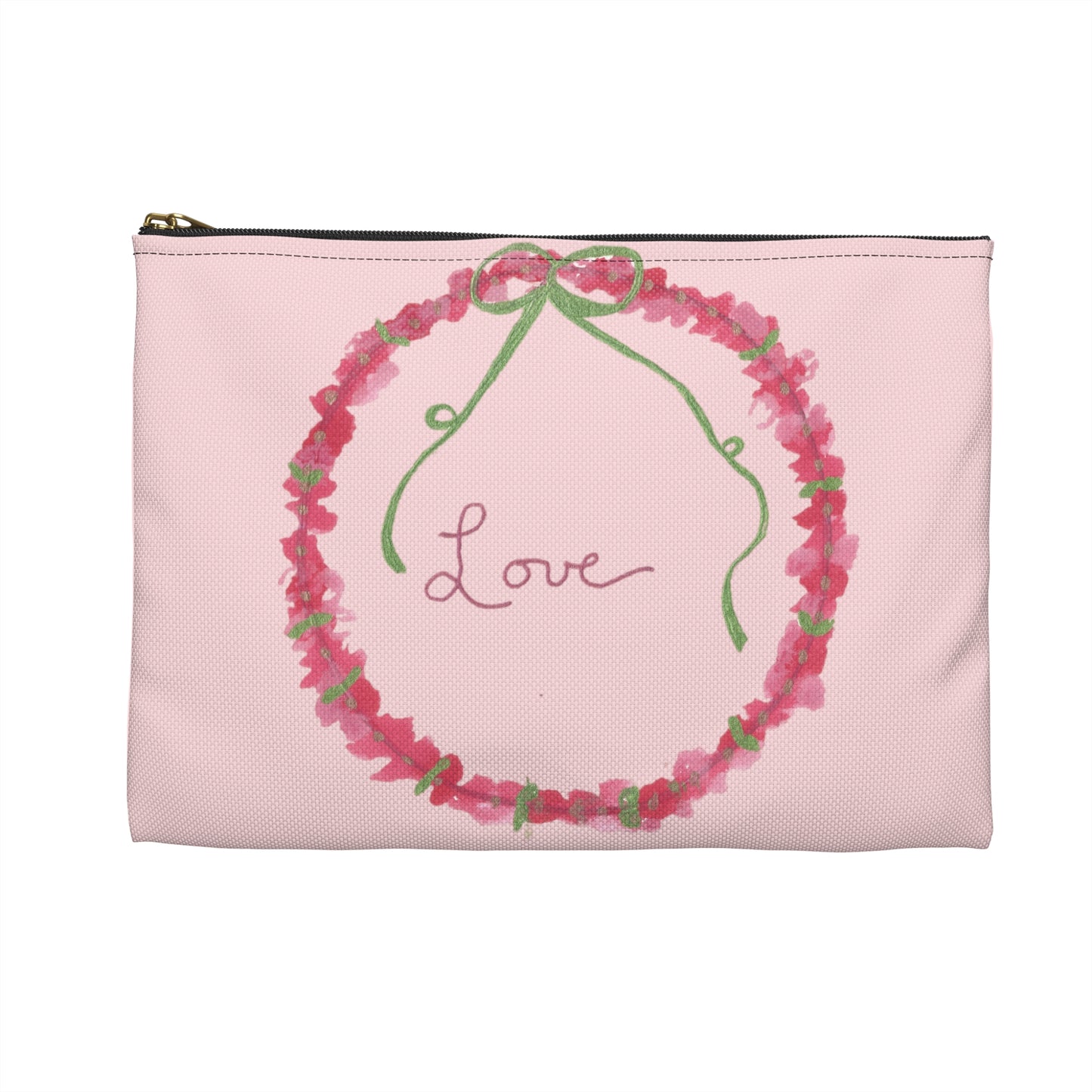 Love Wreath Accessory Pouch, Cosmetic Bag, Pencil Case- Pink