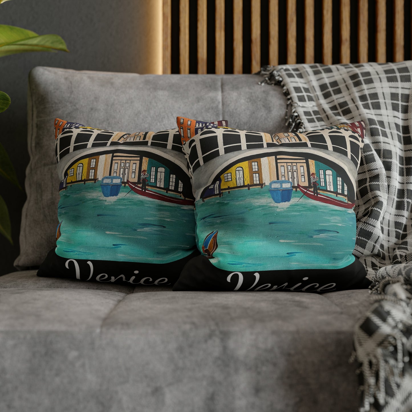Venice Italy Pillow Cover (Black)