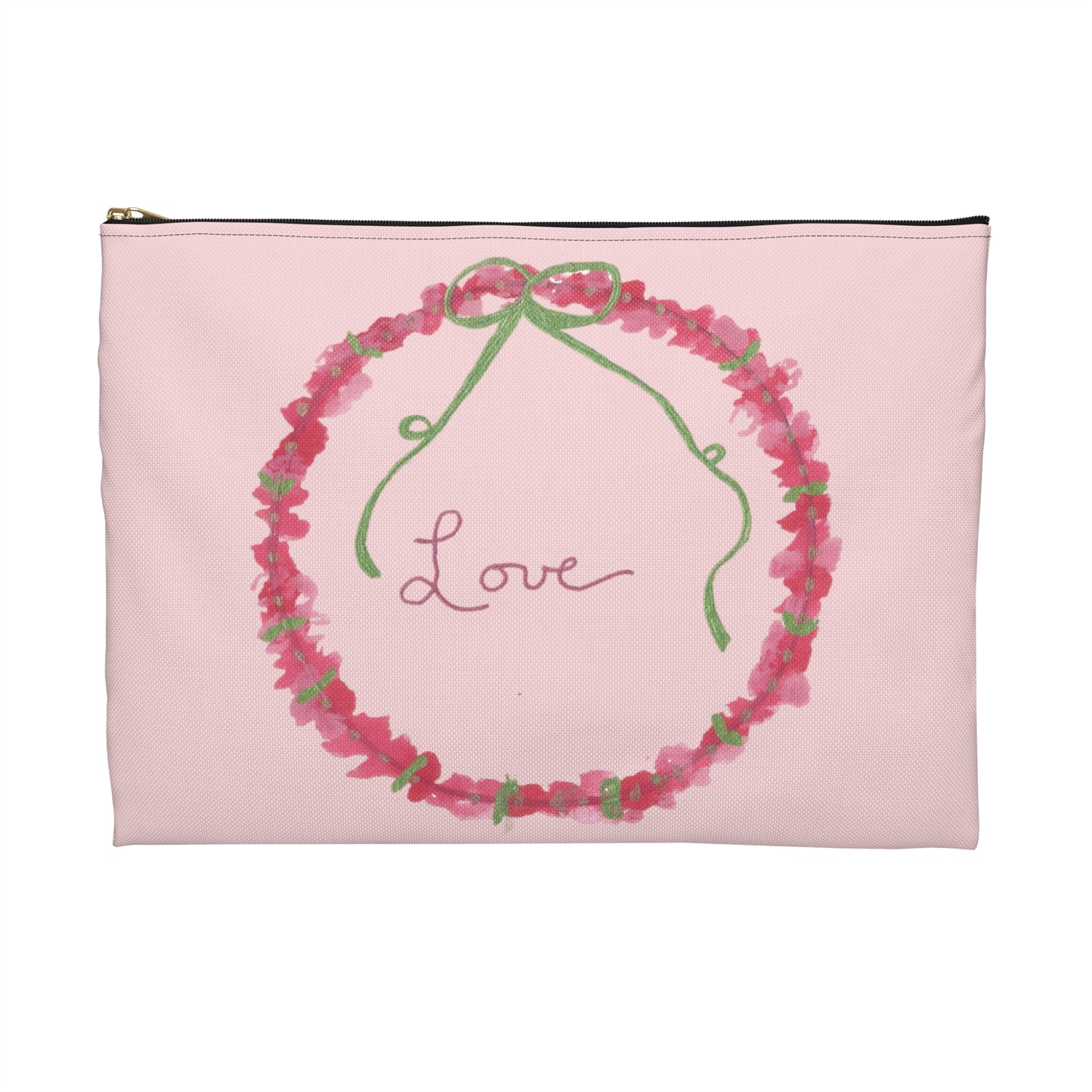 Love Wreath Accessory Pouch, Cosmetic Bag, Pencil Case- Pink