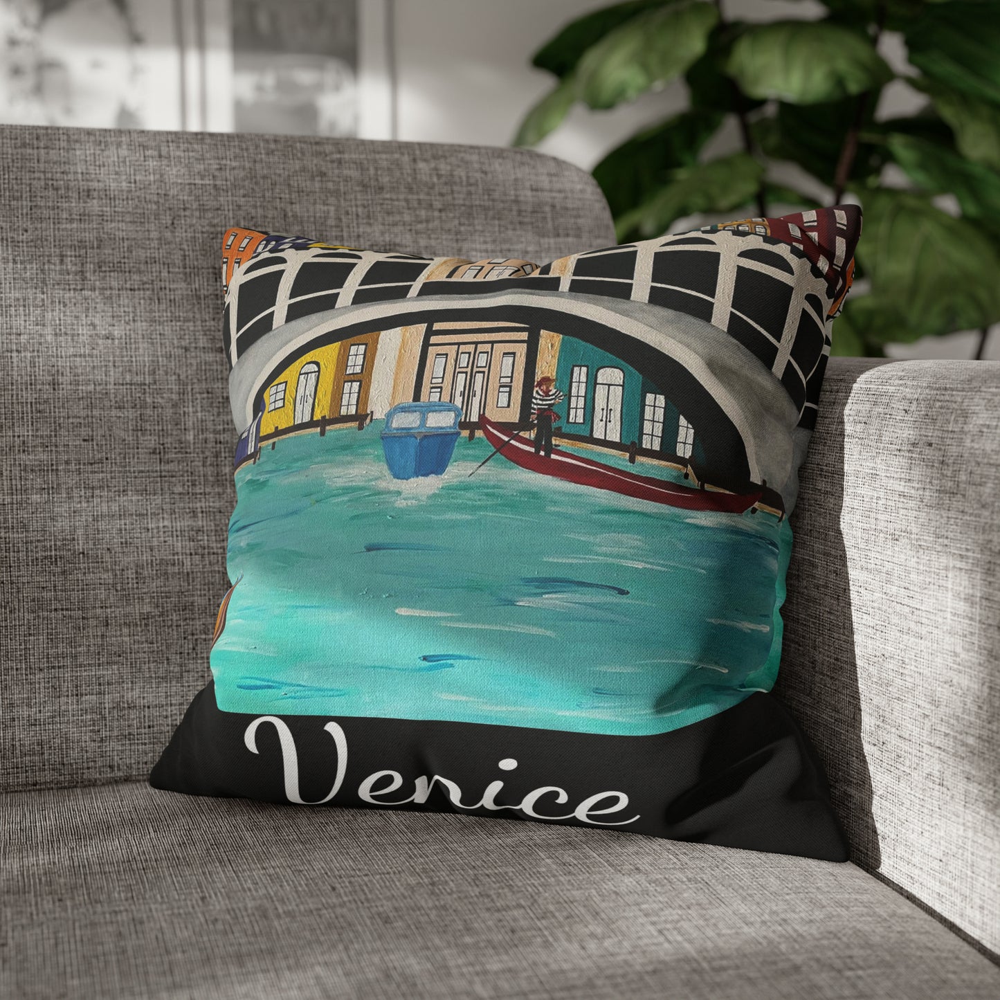 Venice Italy Pillow Cover (Black)