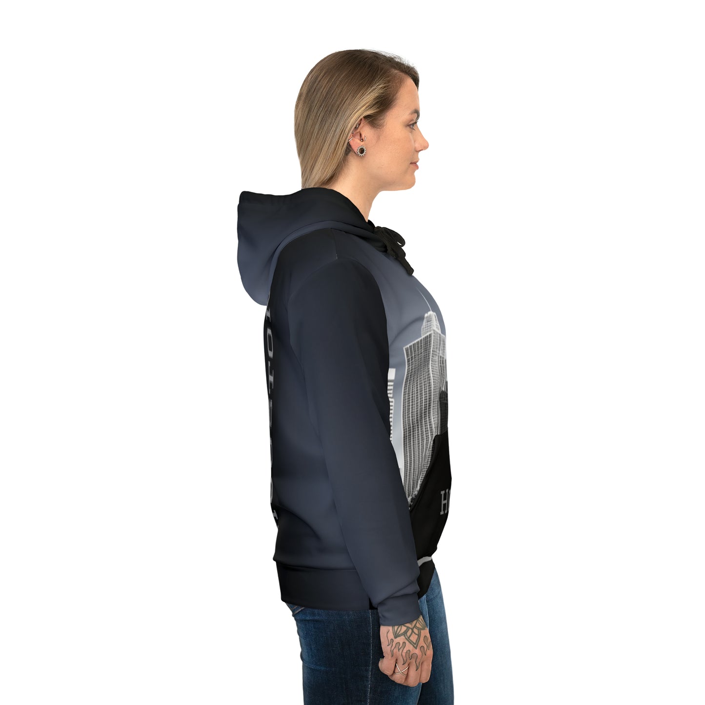 Black White Houston Views Unisex Athletic Hoodie Sweatshirt | Houston Texas
