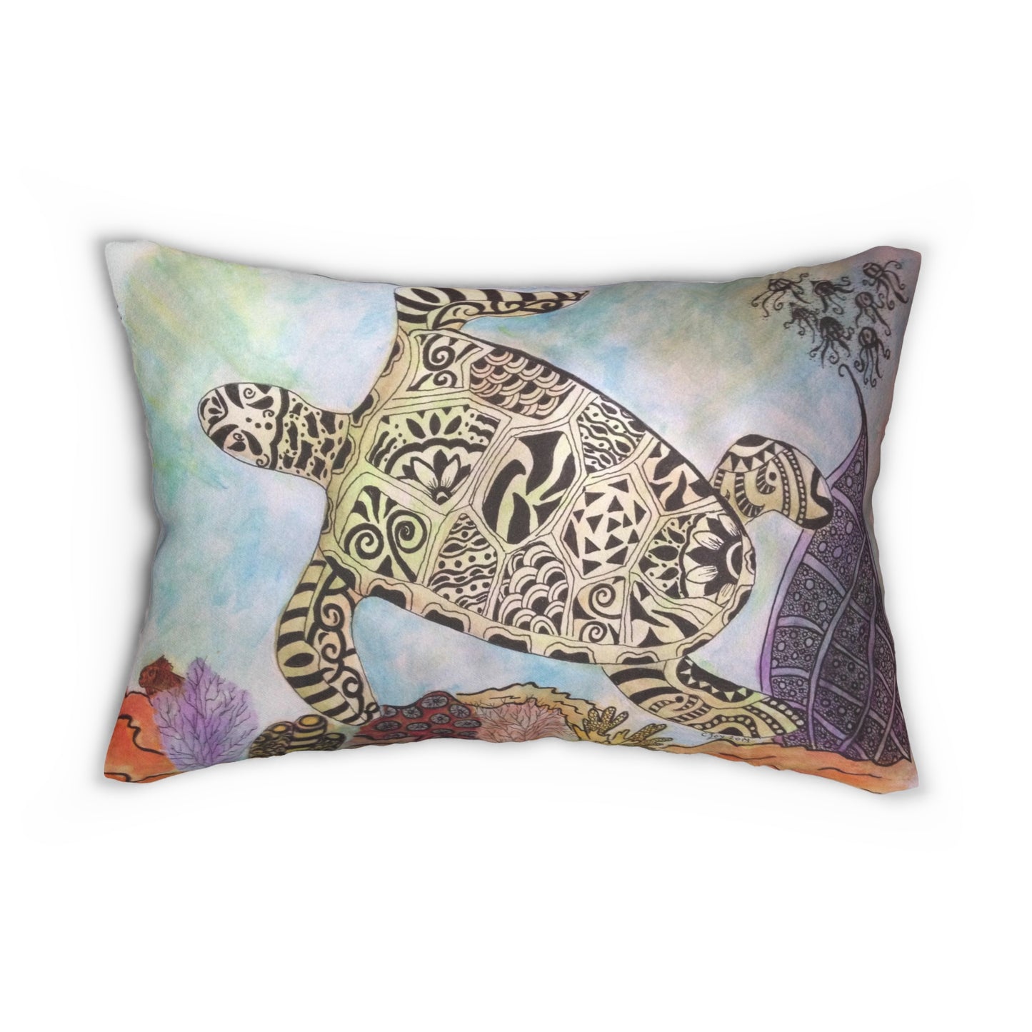 Zentangle Turtle Lumbar Pillow
