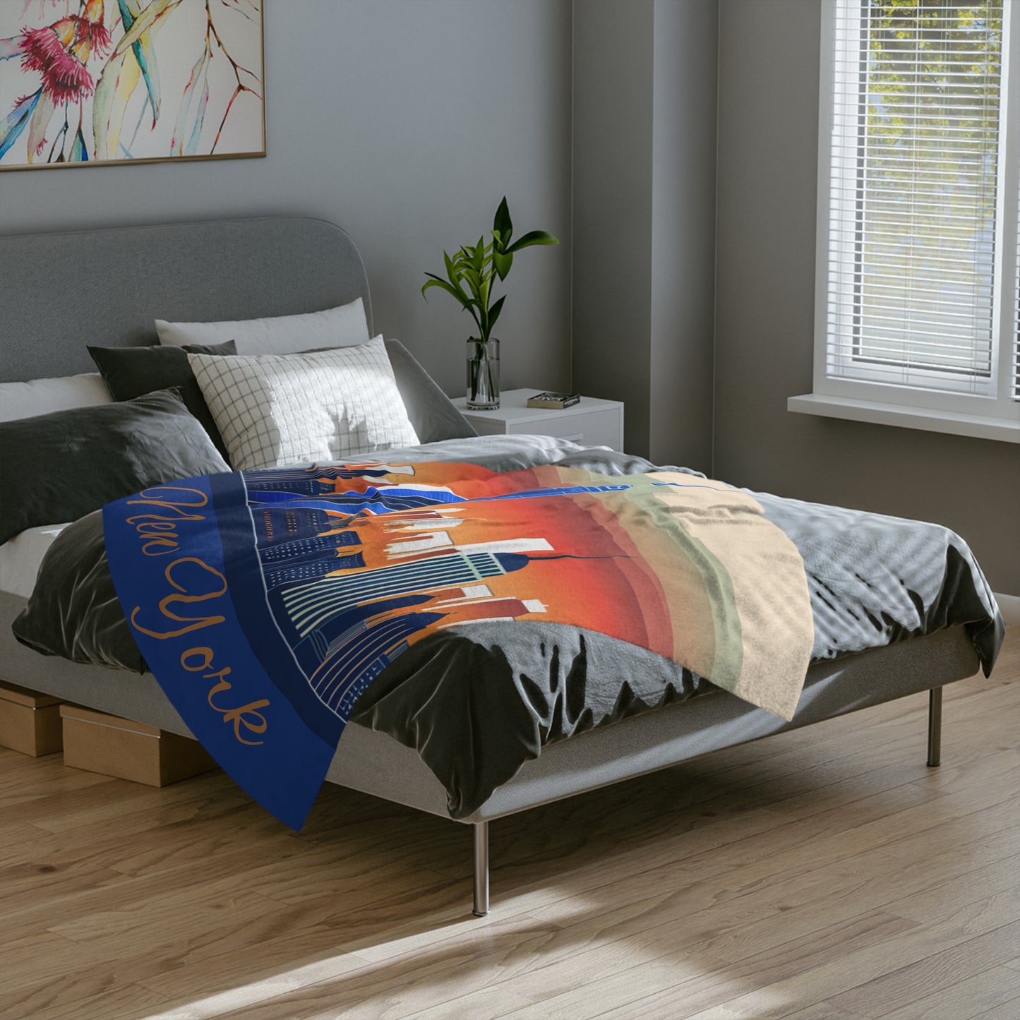 New York City Skyline Velveteen Minky Blanket