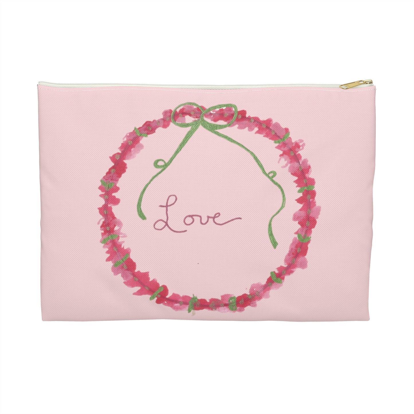Love Wreath Accessory Pouch, Cosmetic Bag, Pencil Case- Pink