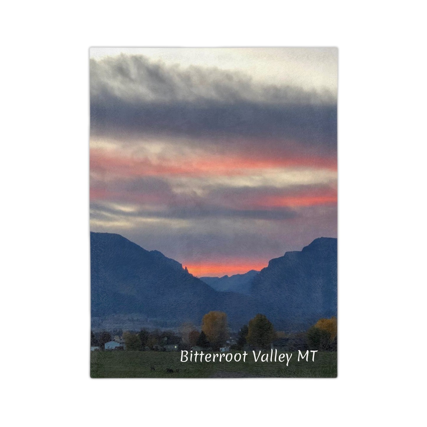 Sunset in Bitterroot Valley Montana Velveteen Minky Blanket