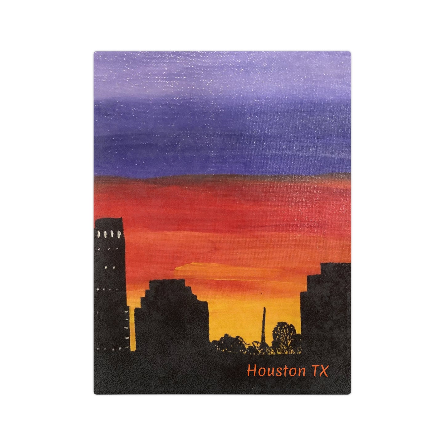 Sunset Over Houston Skyline Velveteen Minky Blanket | Houston Texas