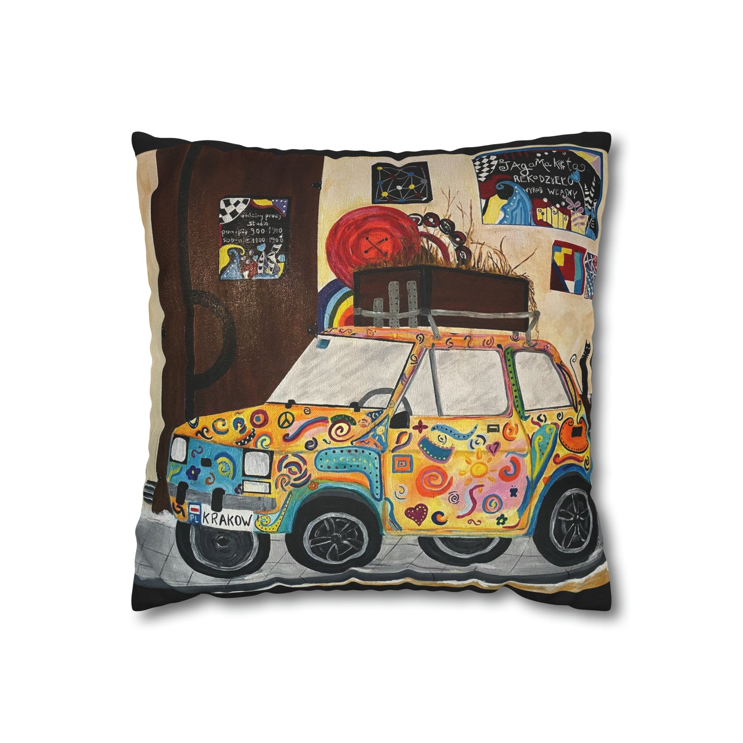 Krakow Poland Pillow Cover (Black)