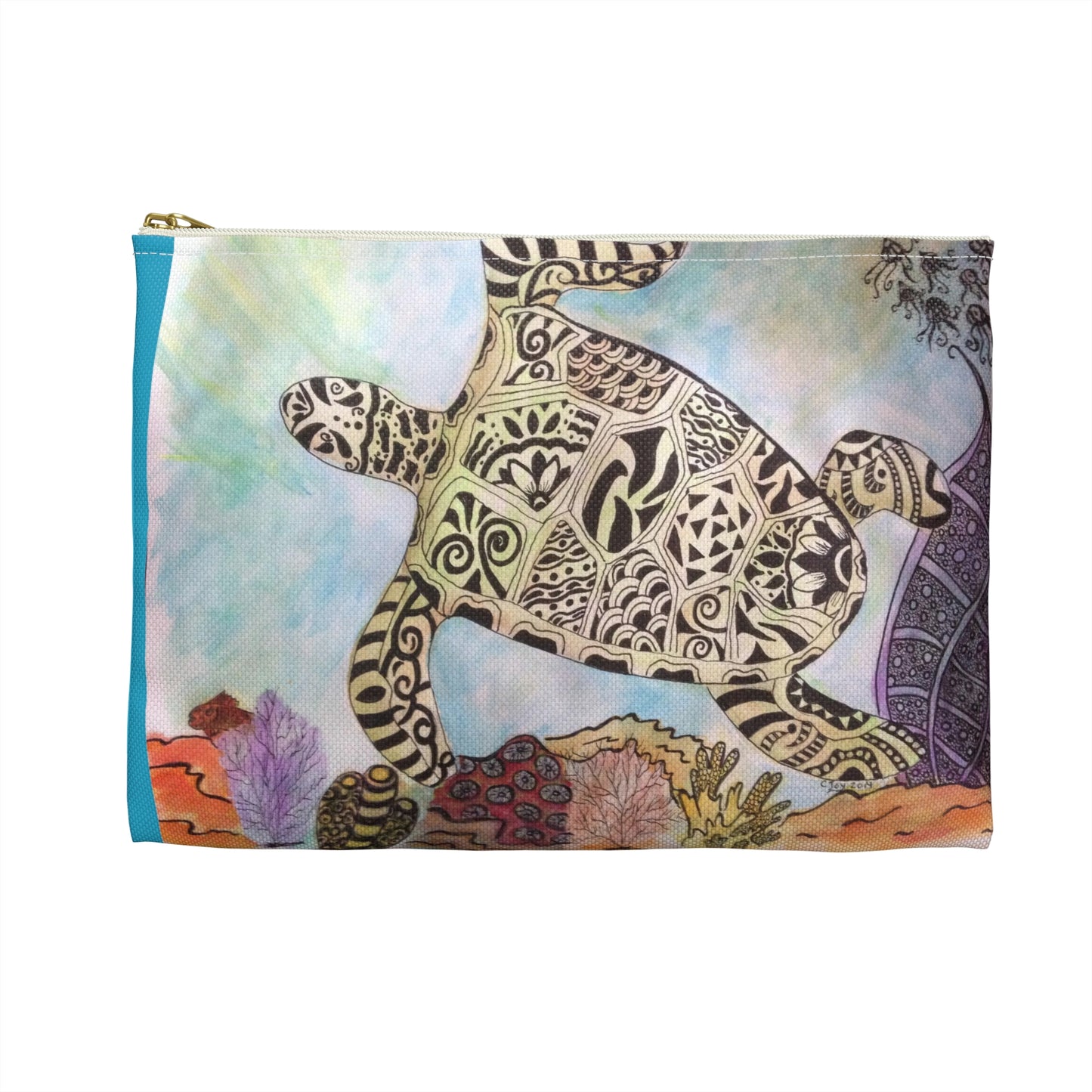 Zentangle Turtle Travel Pouch - Cosmetic Bag or Pencil Case