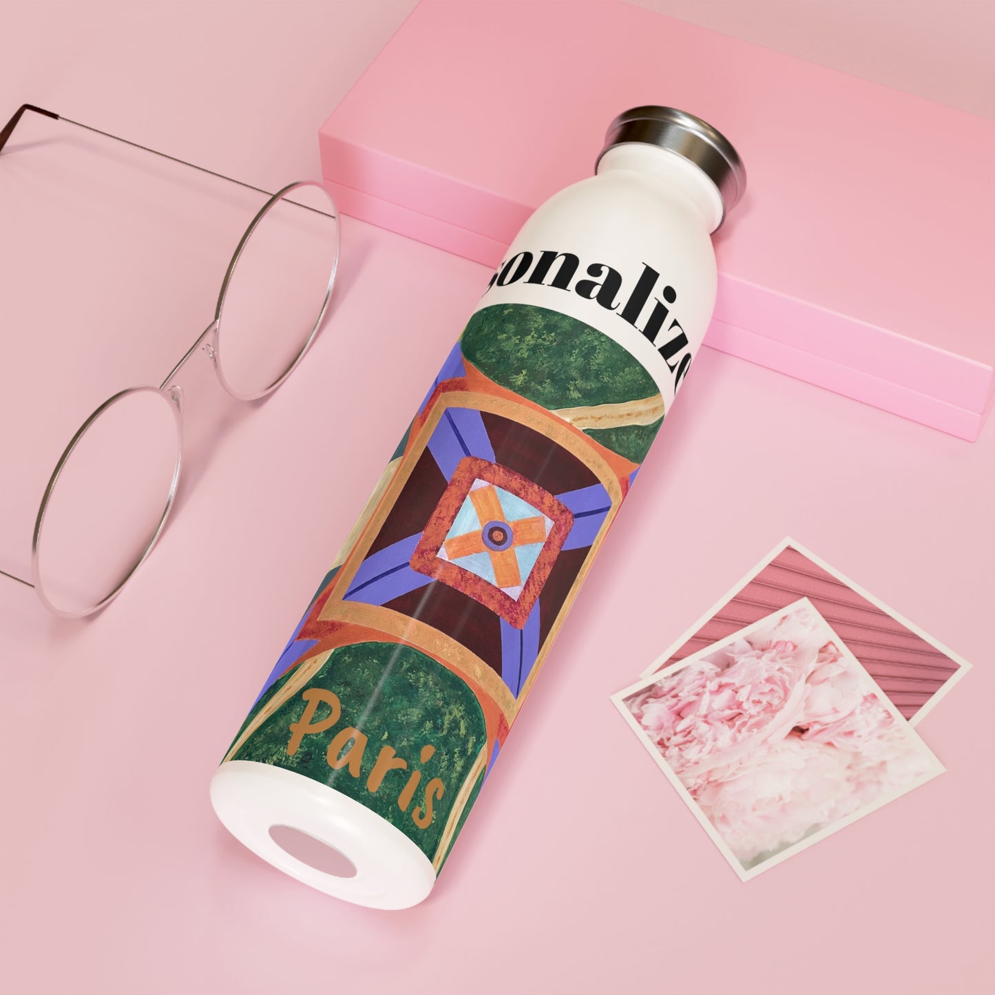 Paris Abstract Eiffel Tower Slim Water Bottle (20oz) | Personalized