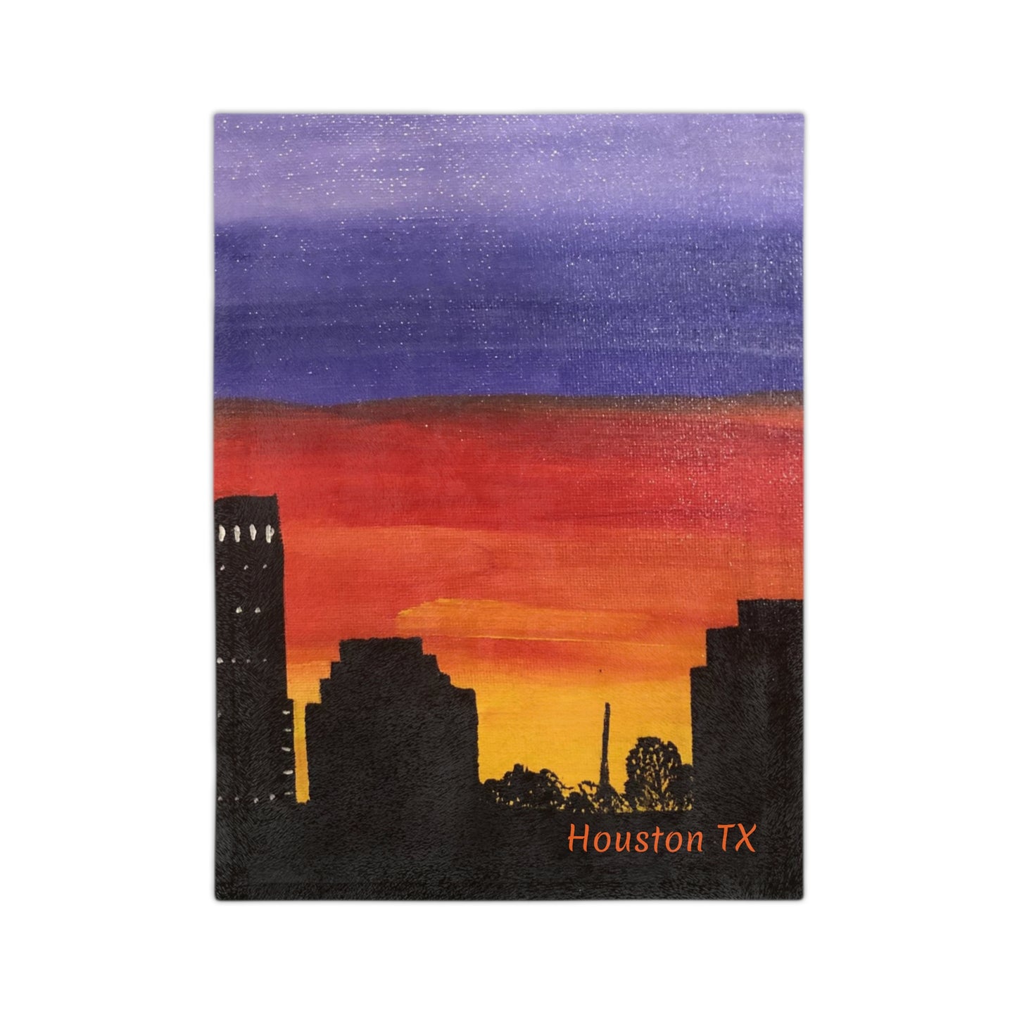 Sunset Over Houston Skyline Velveteen Minky Blanket | Houston Texas
