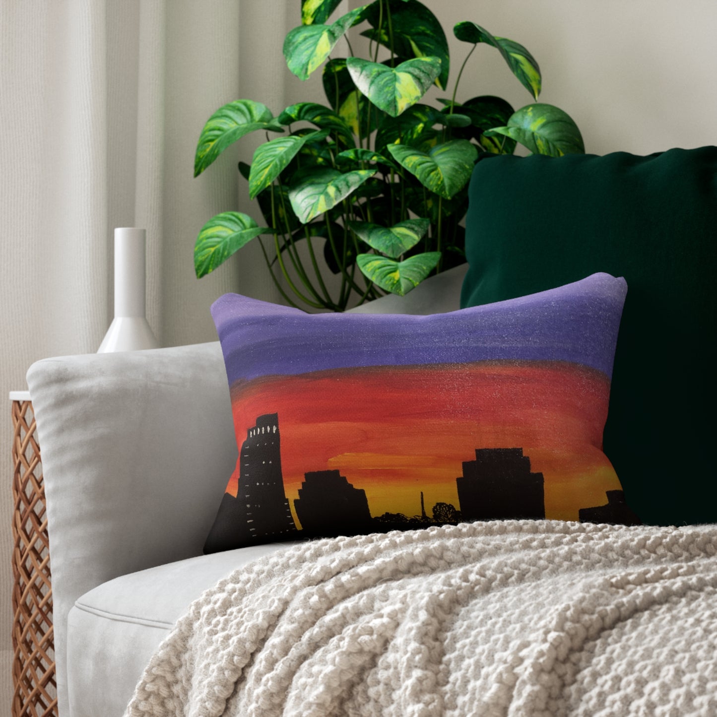 Sunset Over Houston Skyline Lumbar Pillow | Houston Texas