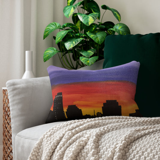 Sunset Over Houston Skyline Lumbar Pillow | Houston Texas