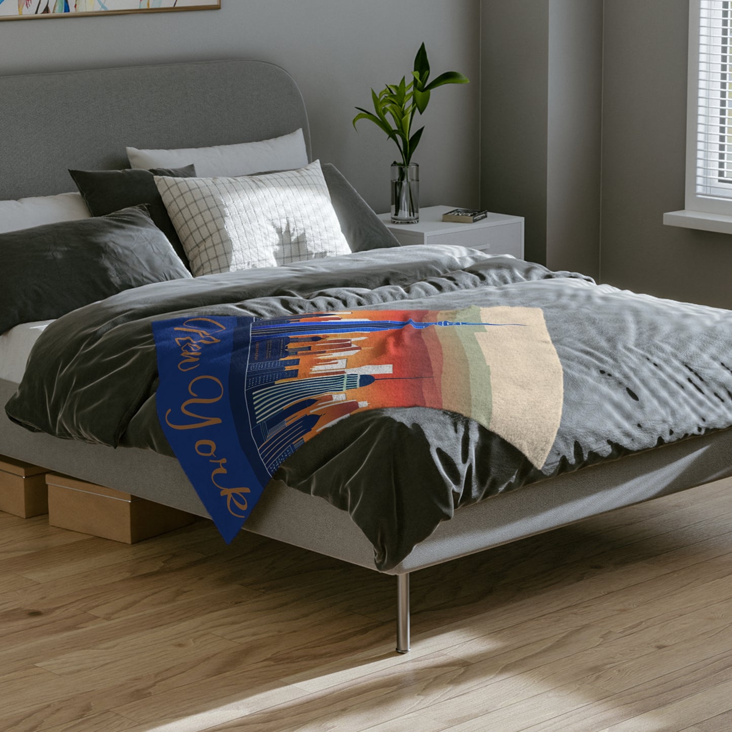 New York City Skyline Velveteen Minky Blanket