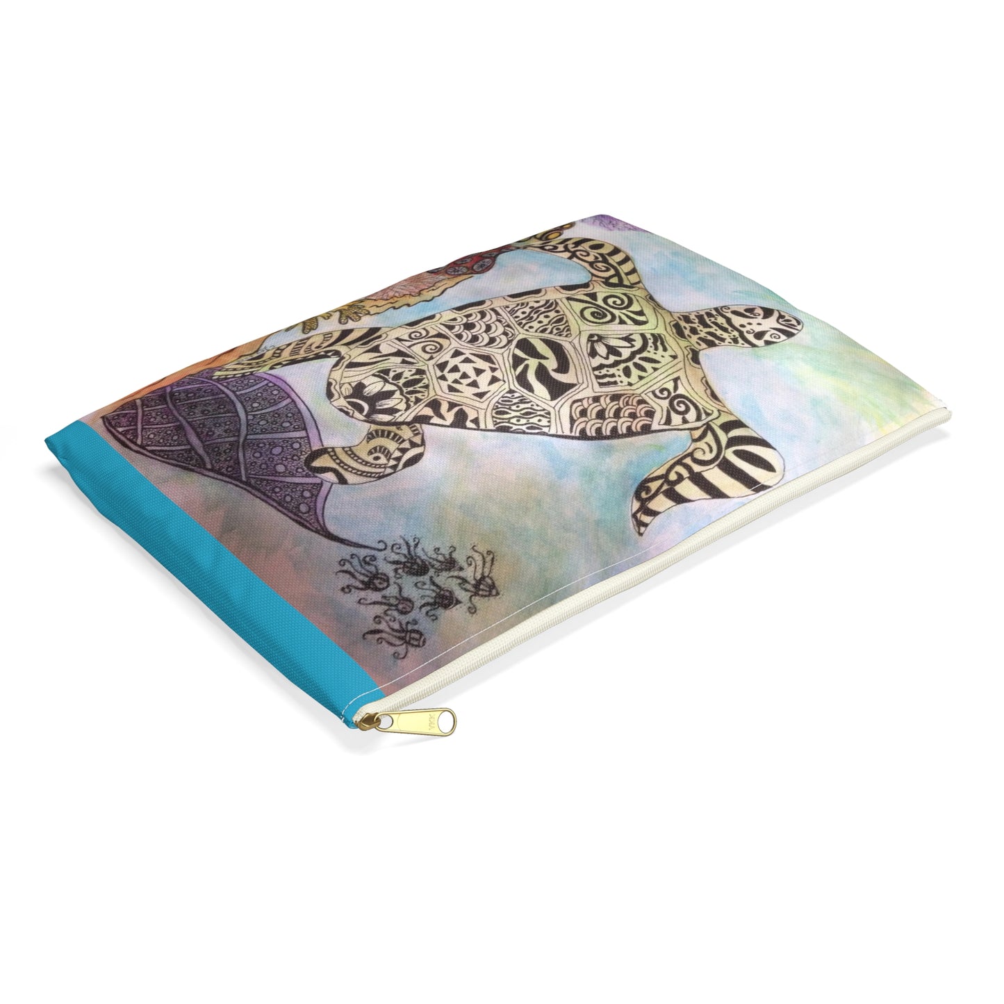 Zentangle Turtle Travel Pouch - Cosmetic Bag or Pencil Case