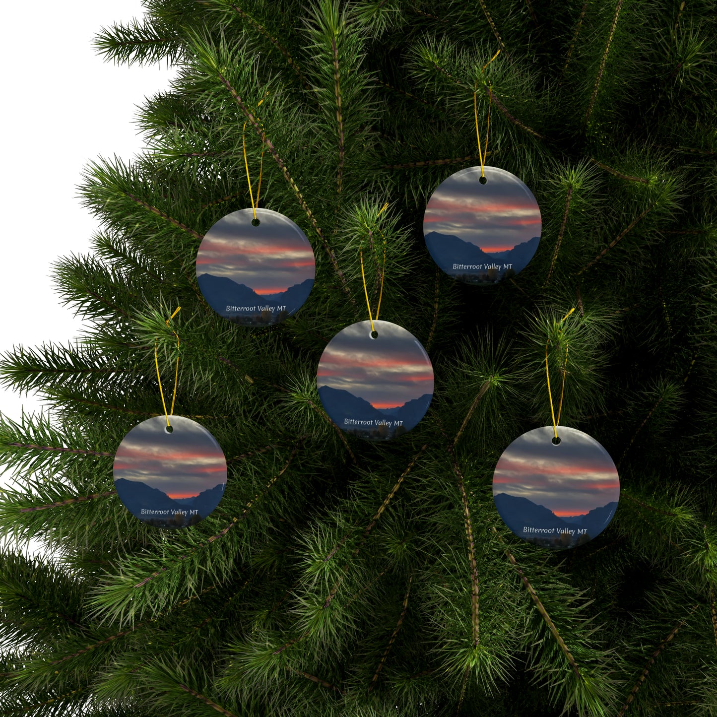Sunset in Bitterroot Valley Montana Ceramic Ornaments (3pcs, 5pcs, 10pcs)