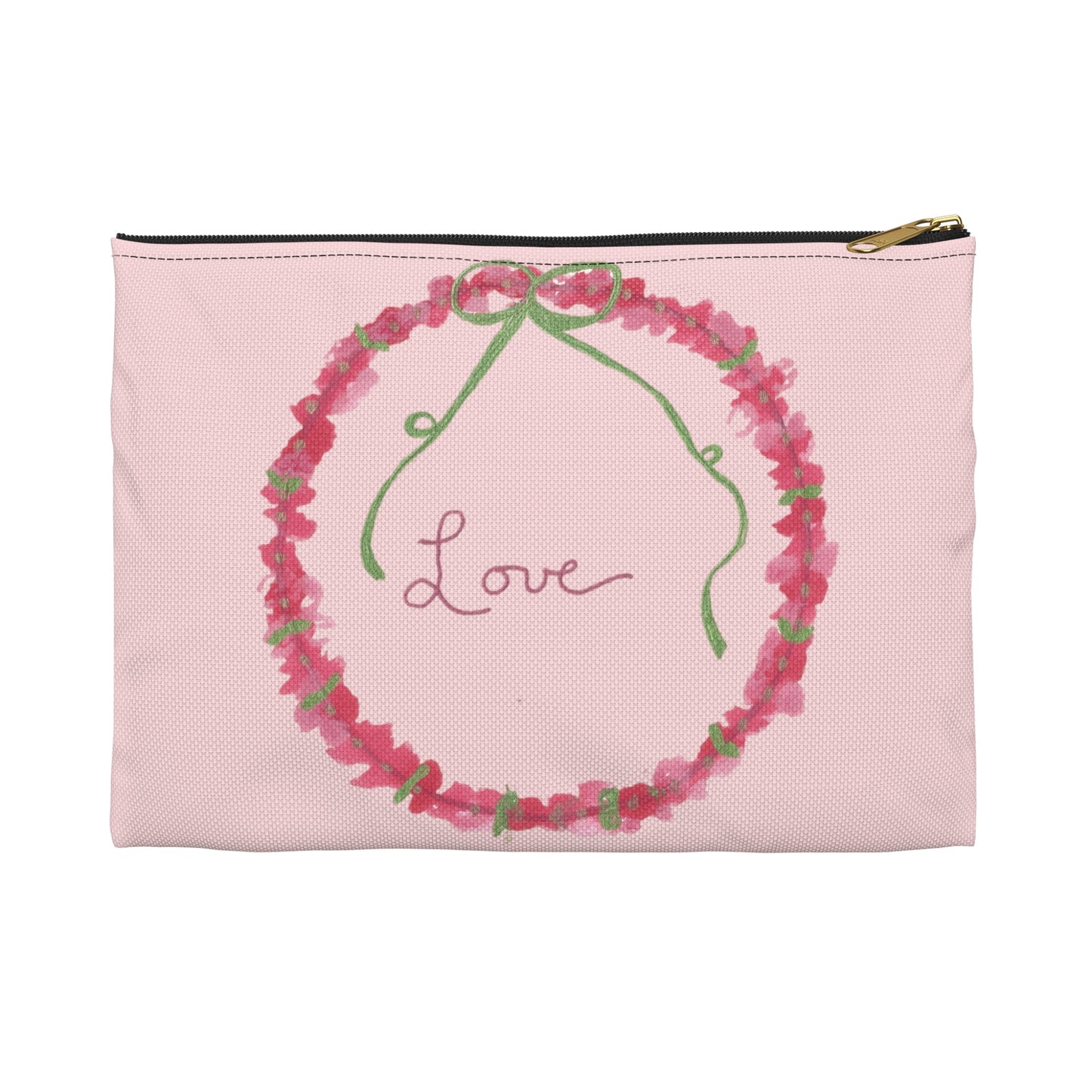 Love Wreath Accessory Pouch, Cosmetic Bag, Pencil Case- Pink