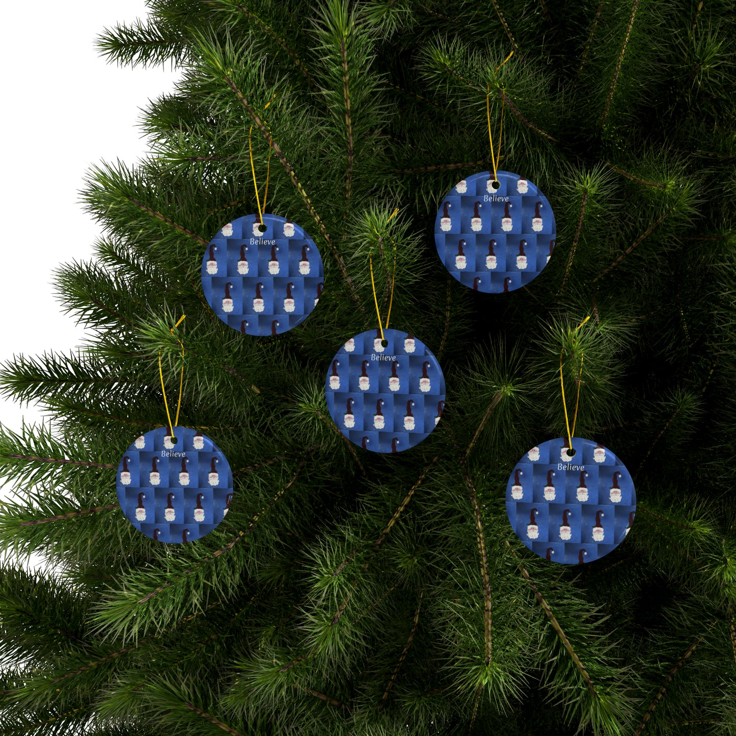 Santa I Believe Grid Ceramic Ornaments (3pcs, 5pcs, 10pcs)