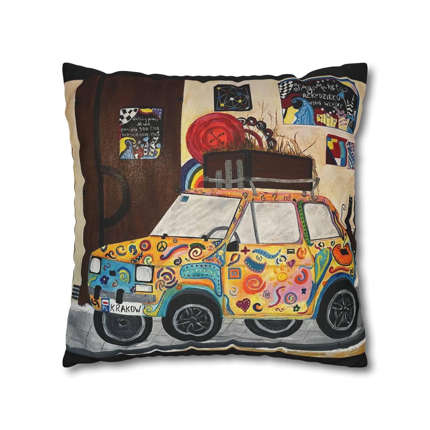 Krakow Poland Pillow Cover (Black)