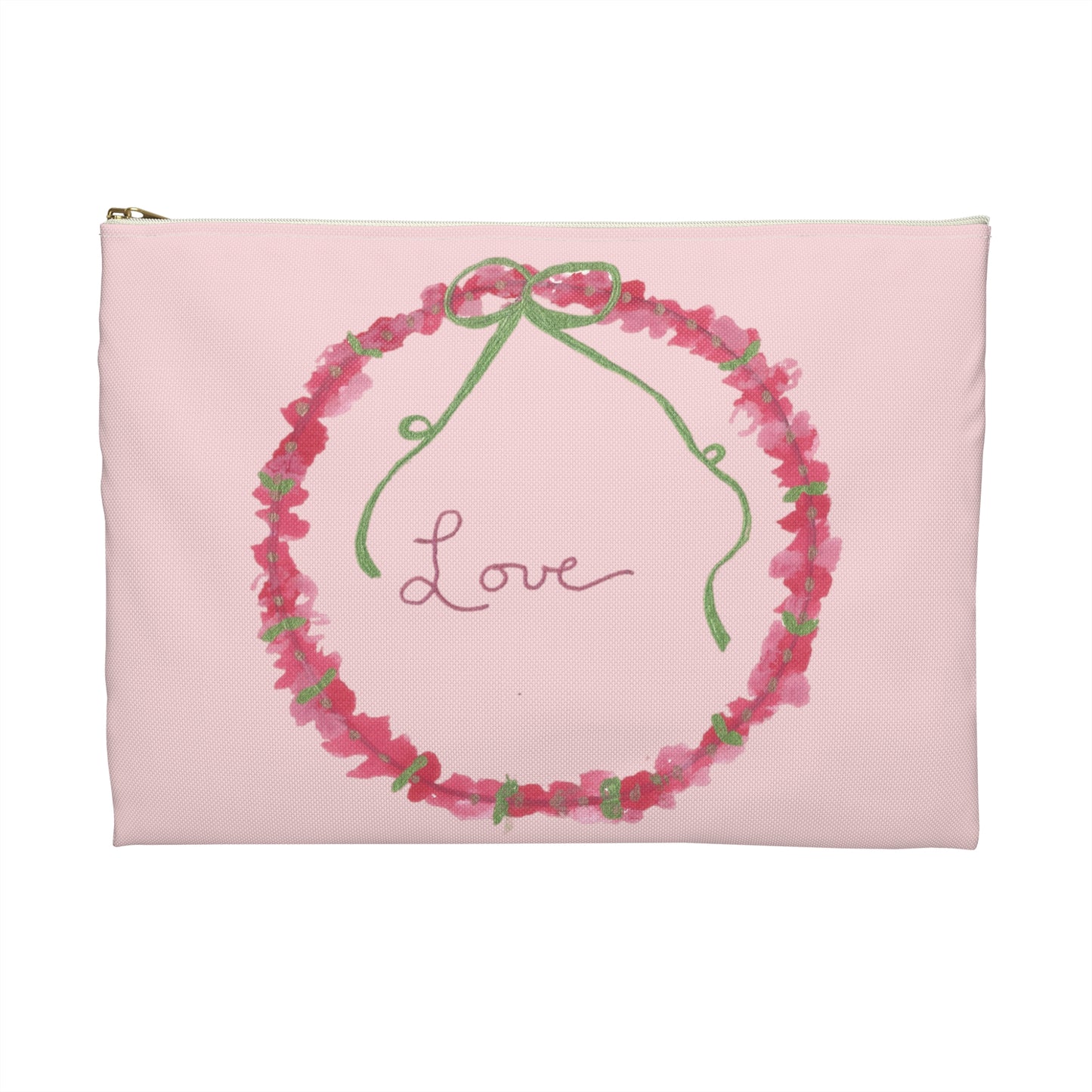Love Wreath Accessory Pouch, Cosmetic Bag, Pencil Case- Pink