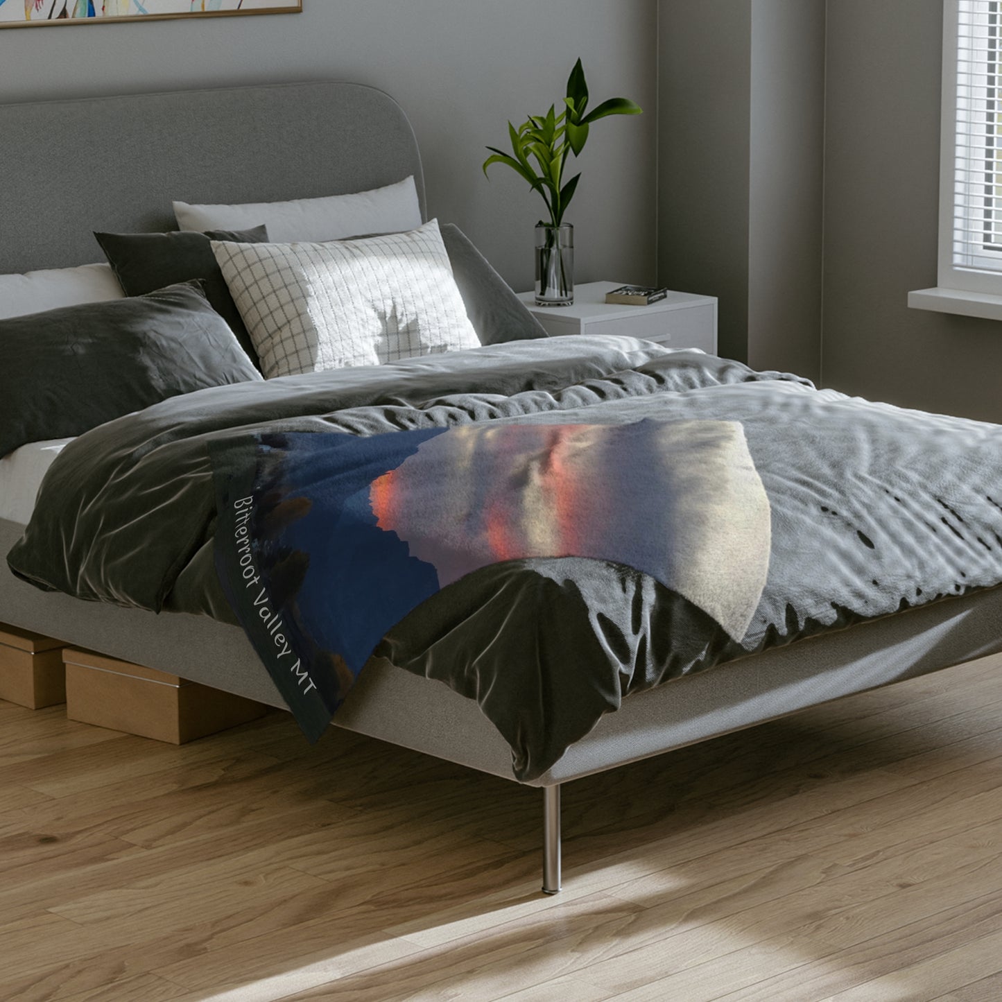 Sunset in Bitterroot Valley Montana Velveteen Minky Blanket