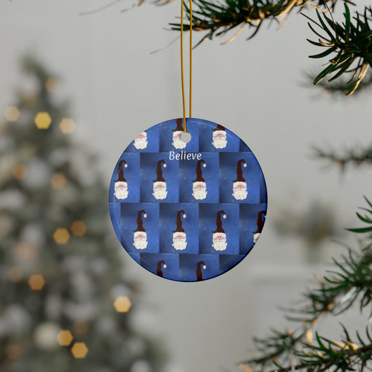 Santa I Believe Grid Ceramic Ornaments (3pcs, 5pcs, 10pcs)