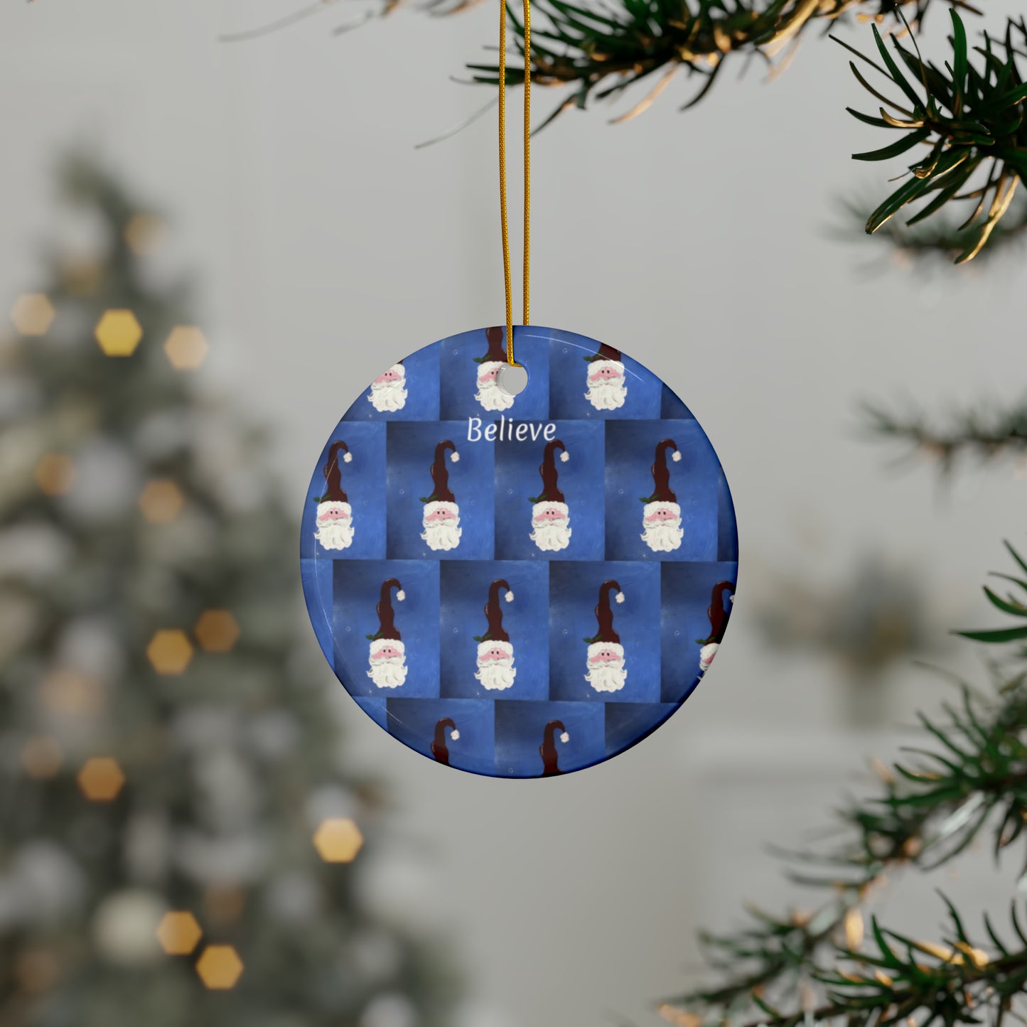 Santa I Believe Grid Ceramic Ornaments (3pcs, 5pcs, 10pcs)
