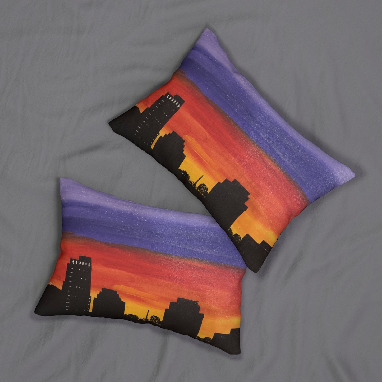 Sunset Over Houston Skyline Lumbar Pillow | Houston Texas