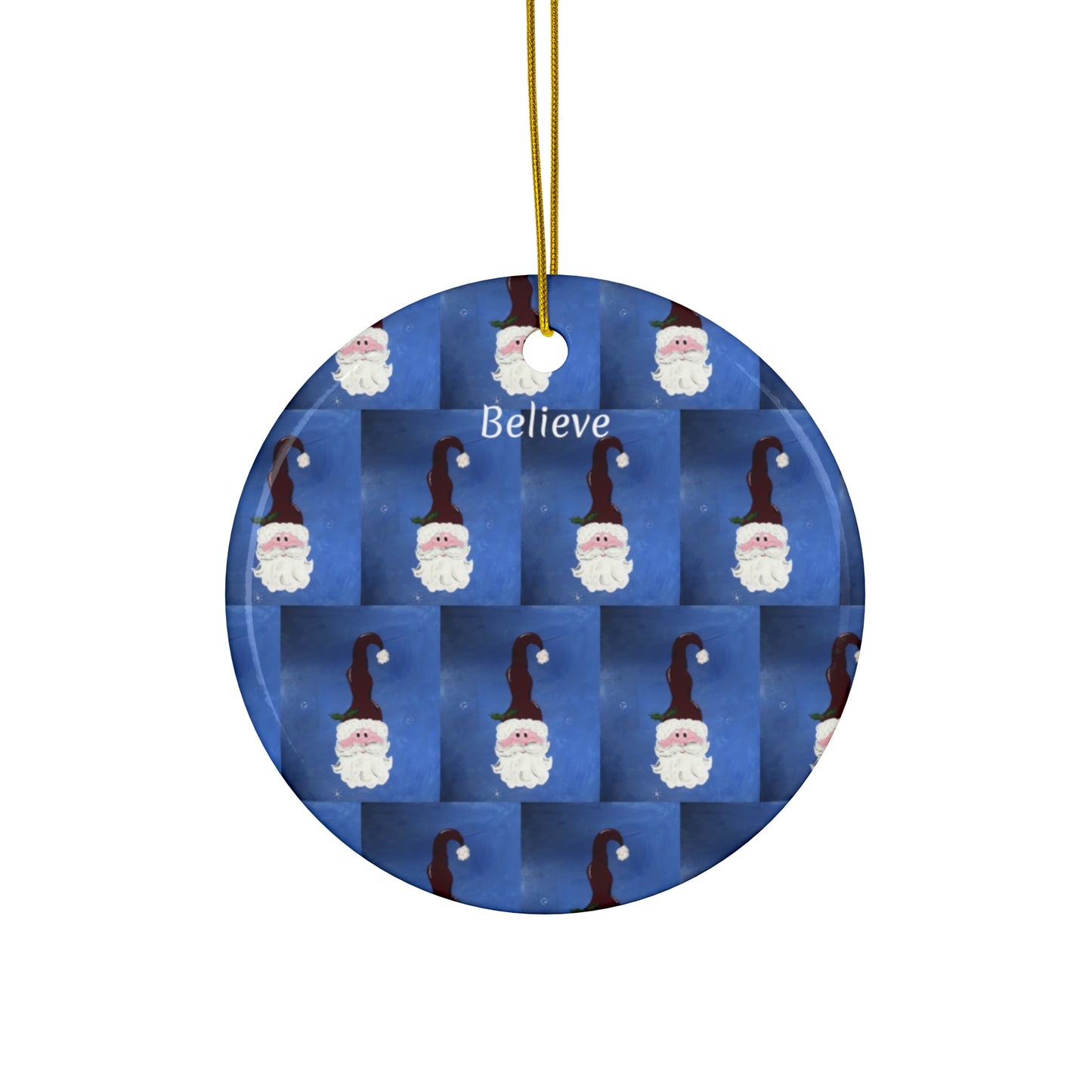 Santa I Believe Grid Ceramic Ornaments (3pcs, 5pcs, 10pcs)
