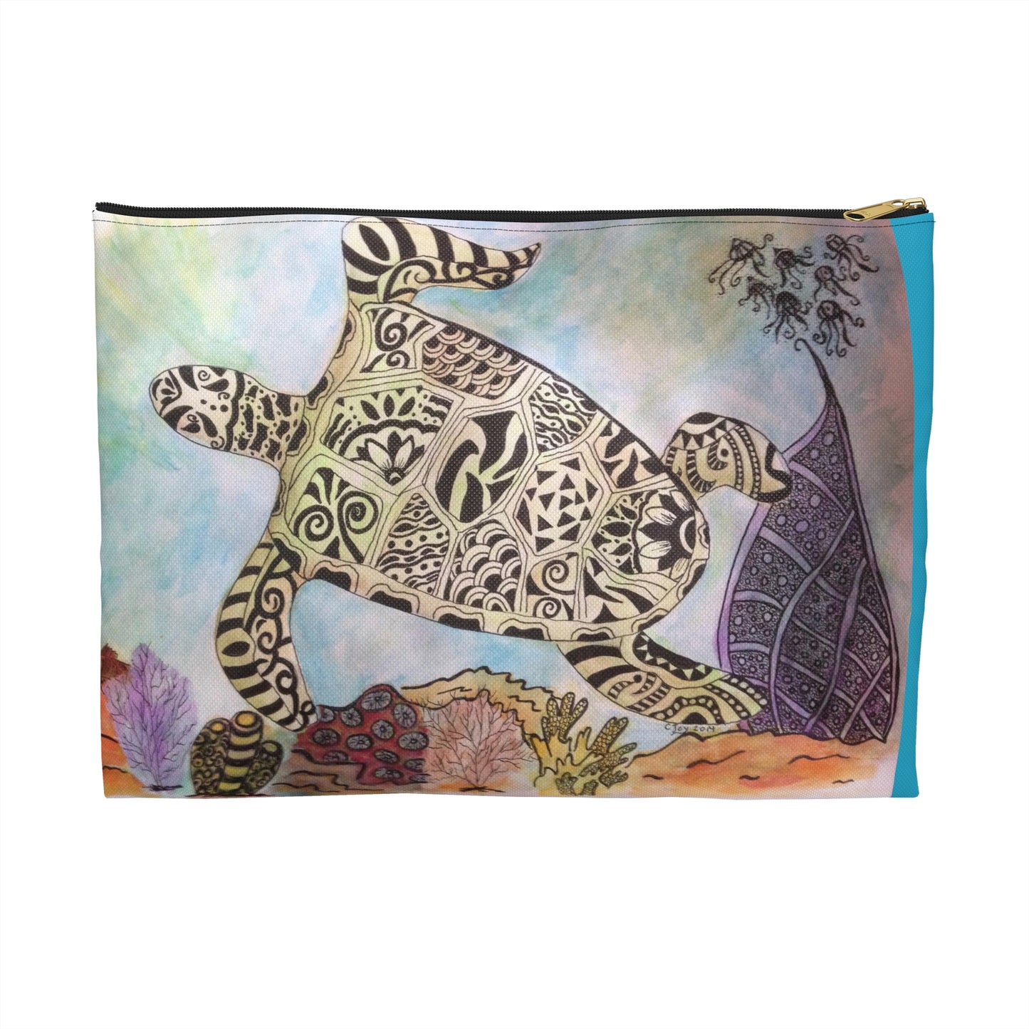 Zentangle Turtle Travel Pouch - Cosmetic Bag or Pencil Case