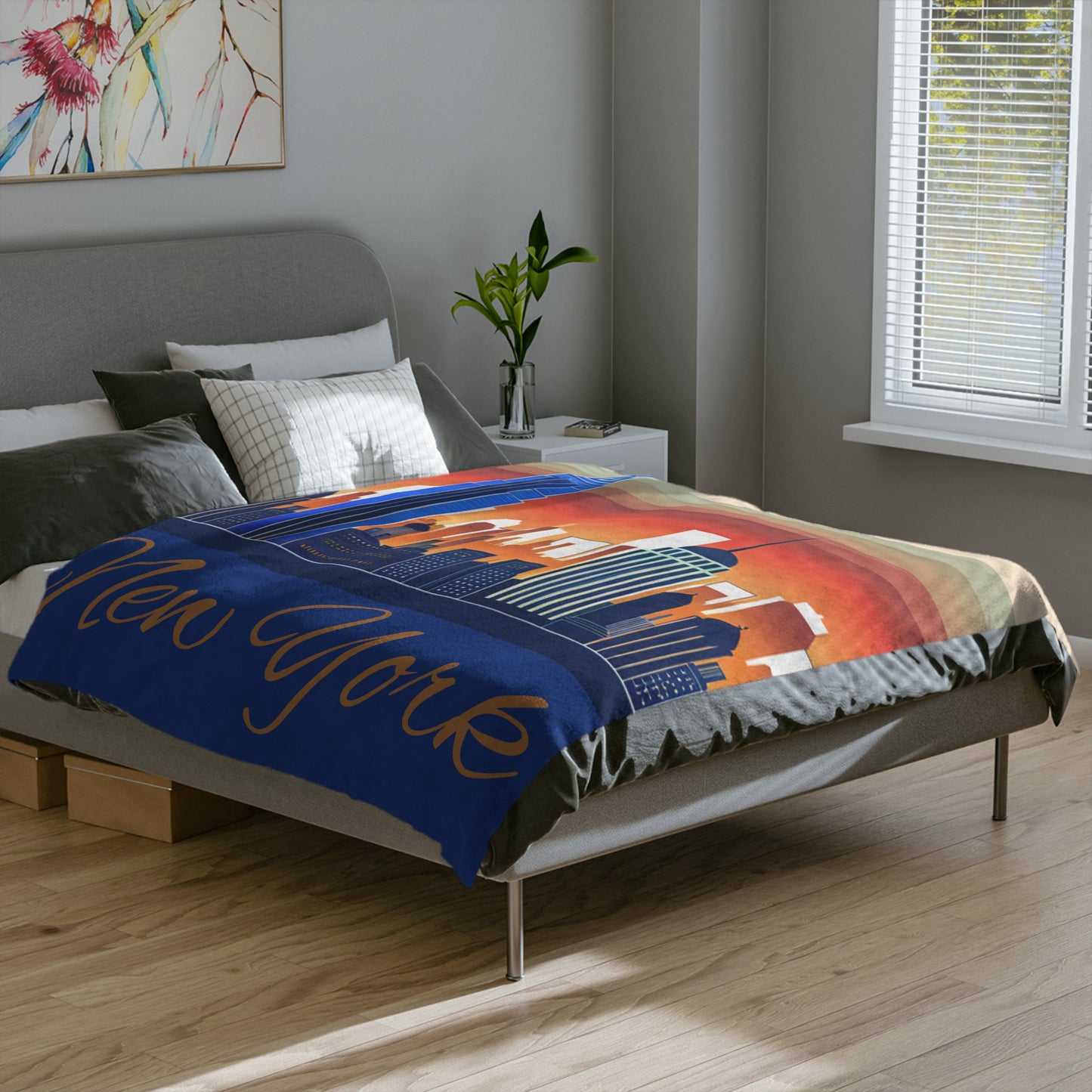 New York City Skyline Velveteen Minky Blanket