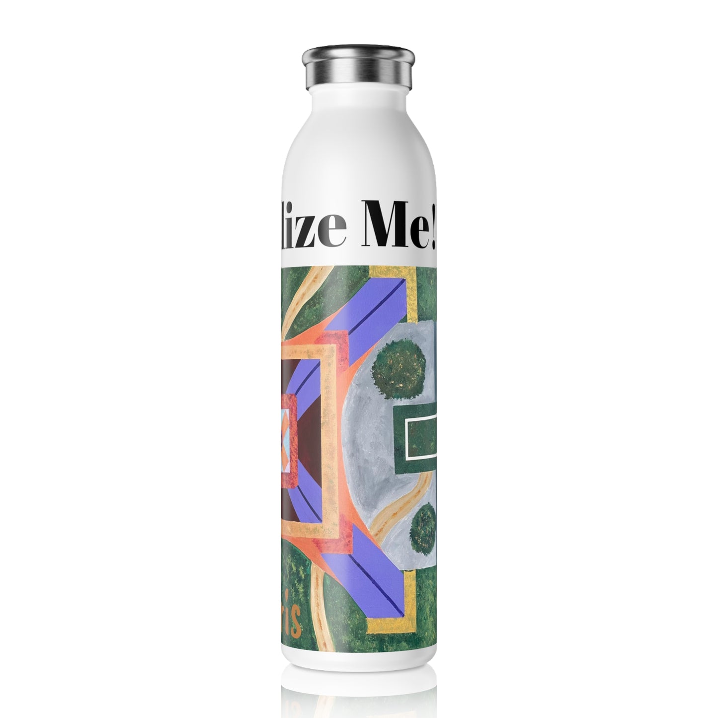 Paris Abstract Eiffel Tower Slim Water Bottle (20oz) | Personalized