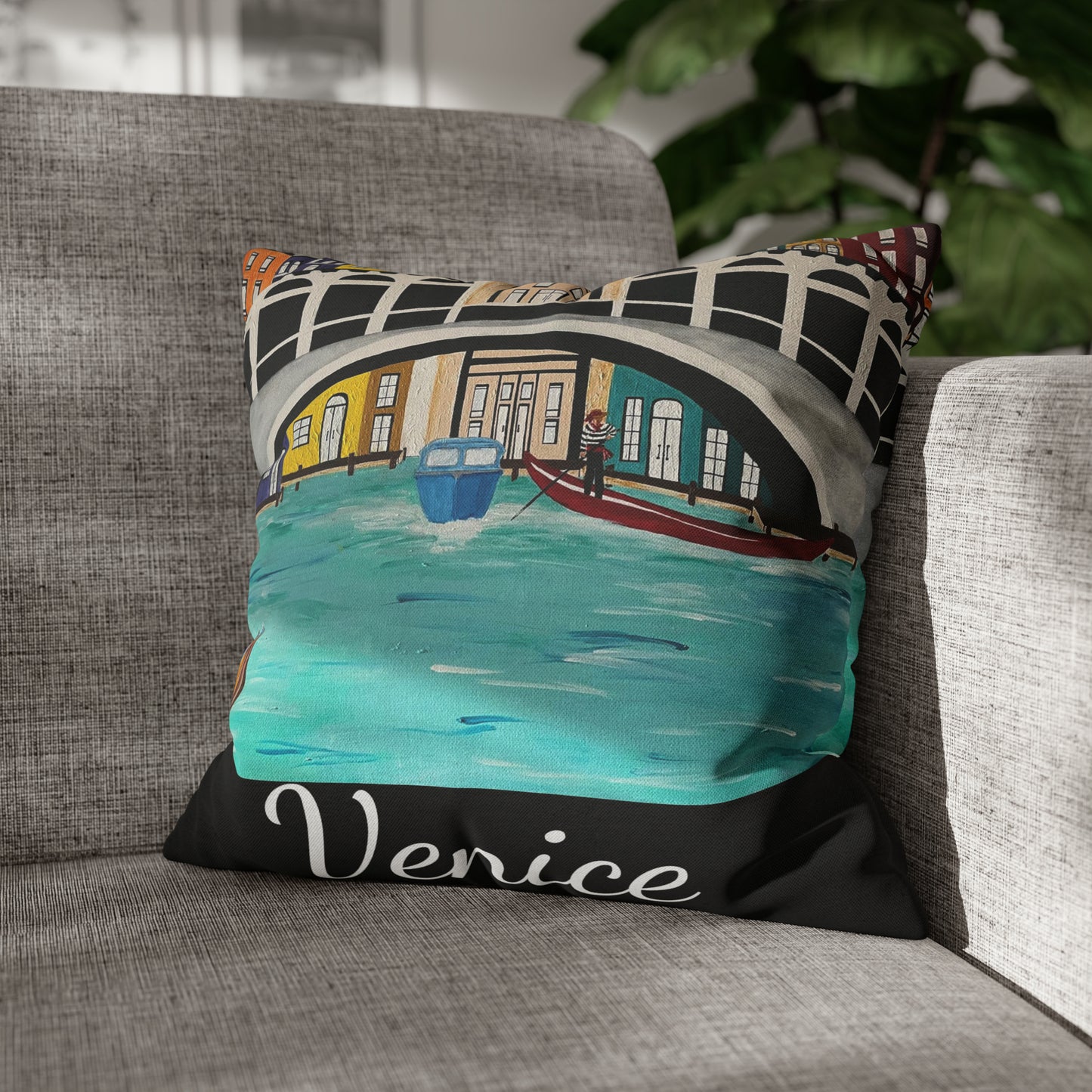 Venice Italy Pillow Cover (Black)