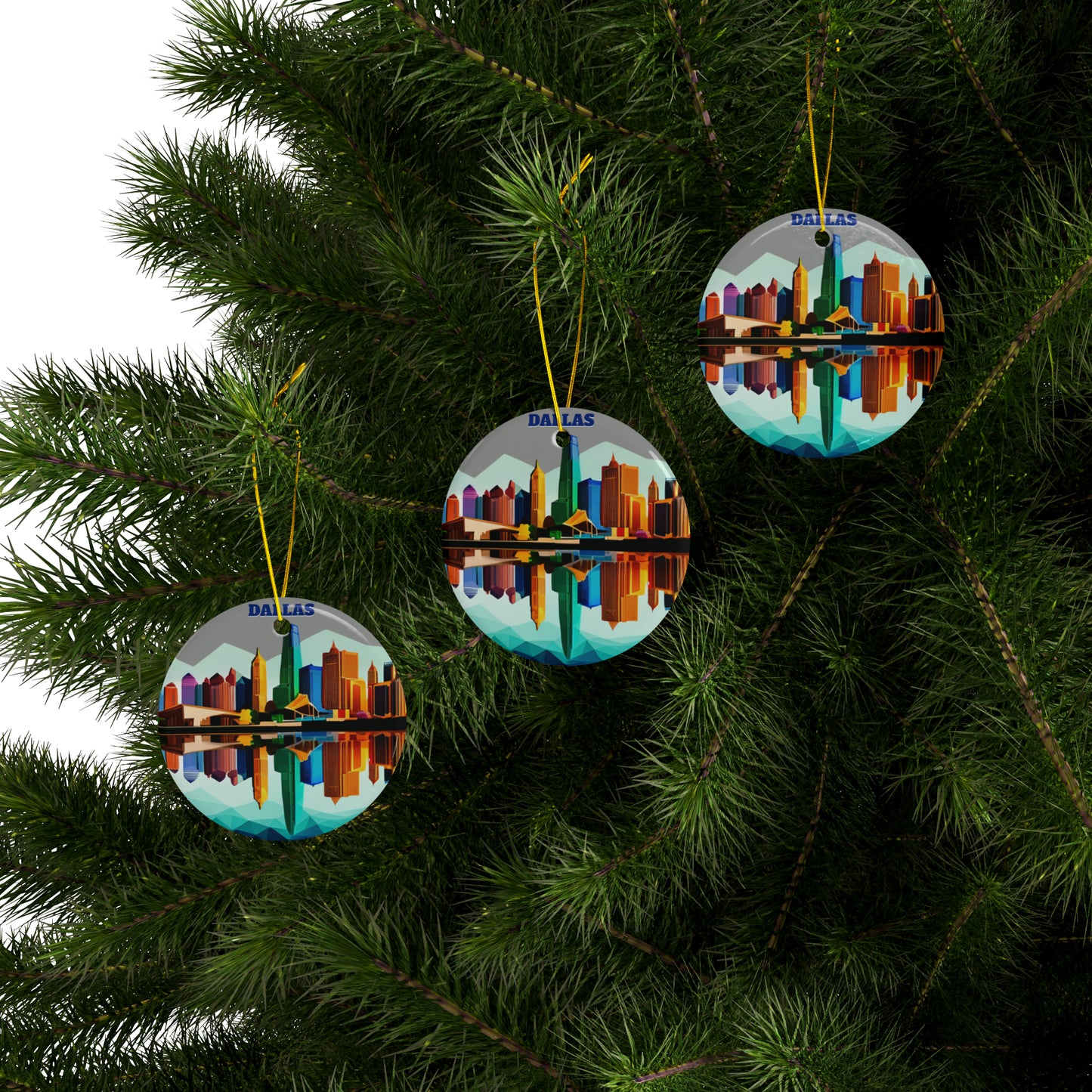 Dallas Texas Reflections Ceramic Ornaments (3pcs, 5pcs, 10pcs)