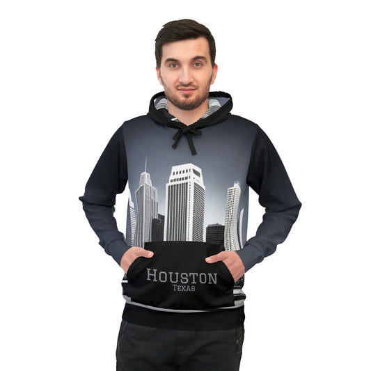 Black White Houston Views Unisex Athletic Hoodie Sweatshirt | Houston Texas