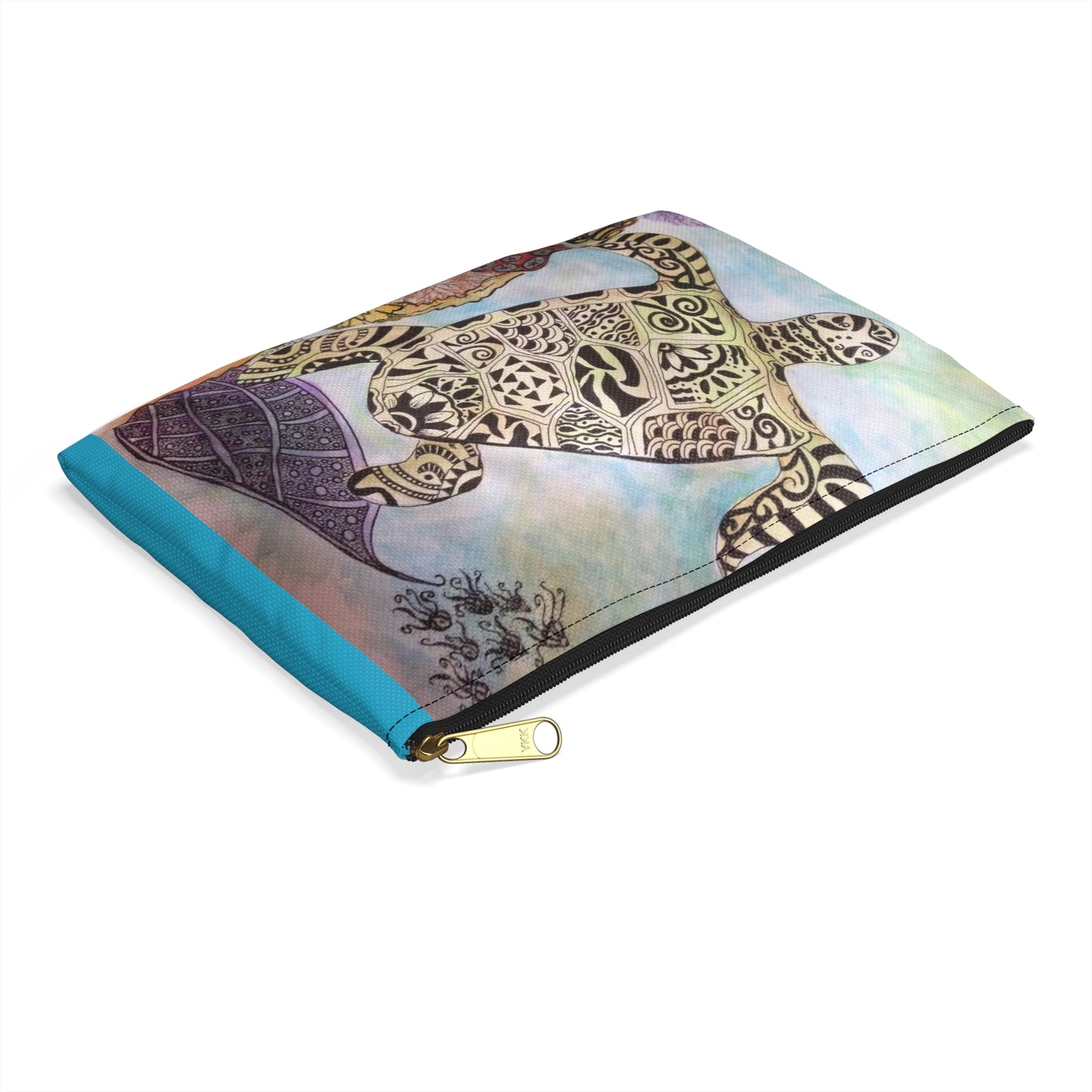 Zentangle Turtle Travel Pouch - Cosmetic Bag or Pencil Case