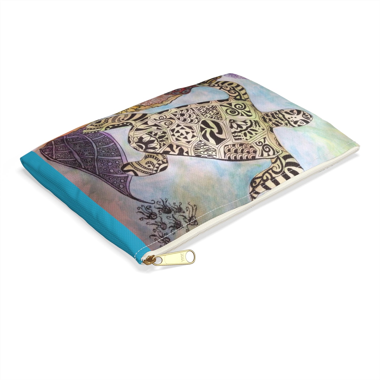 Zentangle Turtle Travel Pouch - Cosmetic Bag or Pencil Case