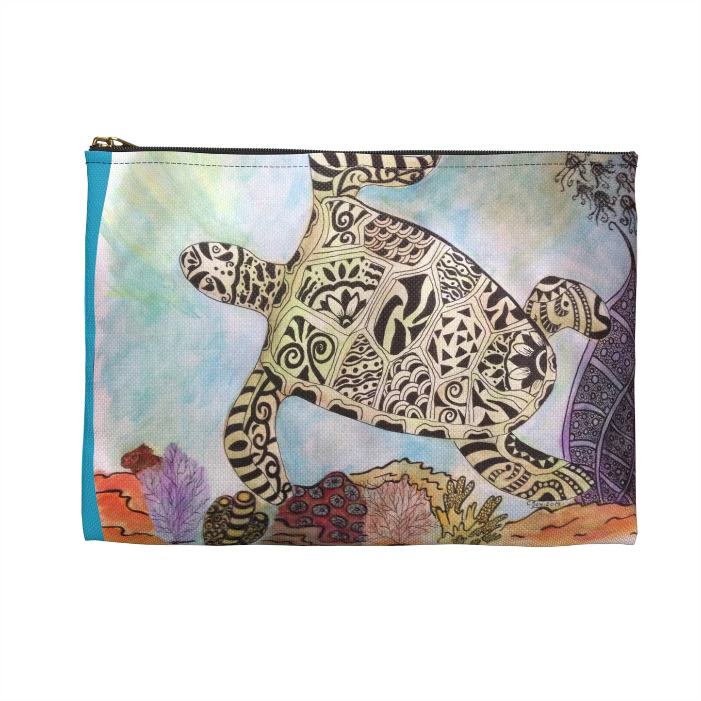 Zentangle Turtle Travel Pouch - Cosmetic Bag or Pencil Case