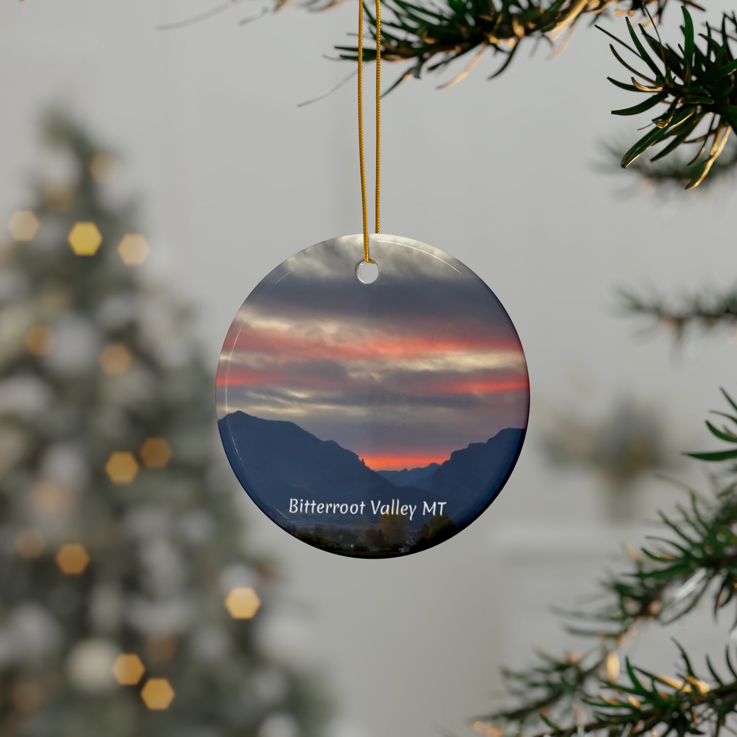 Sunset in Bitterroot Valley Montana Ceramic Ornaments (3pcs, 5pcs, 10pcs)