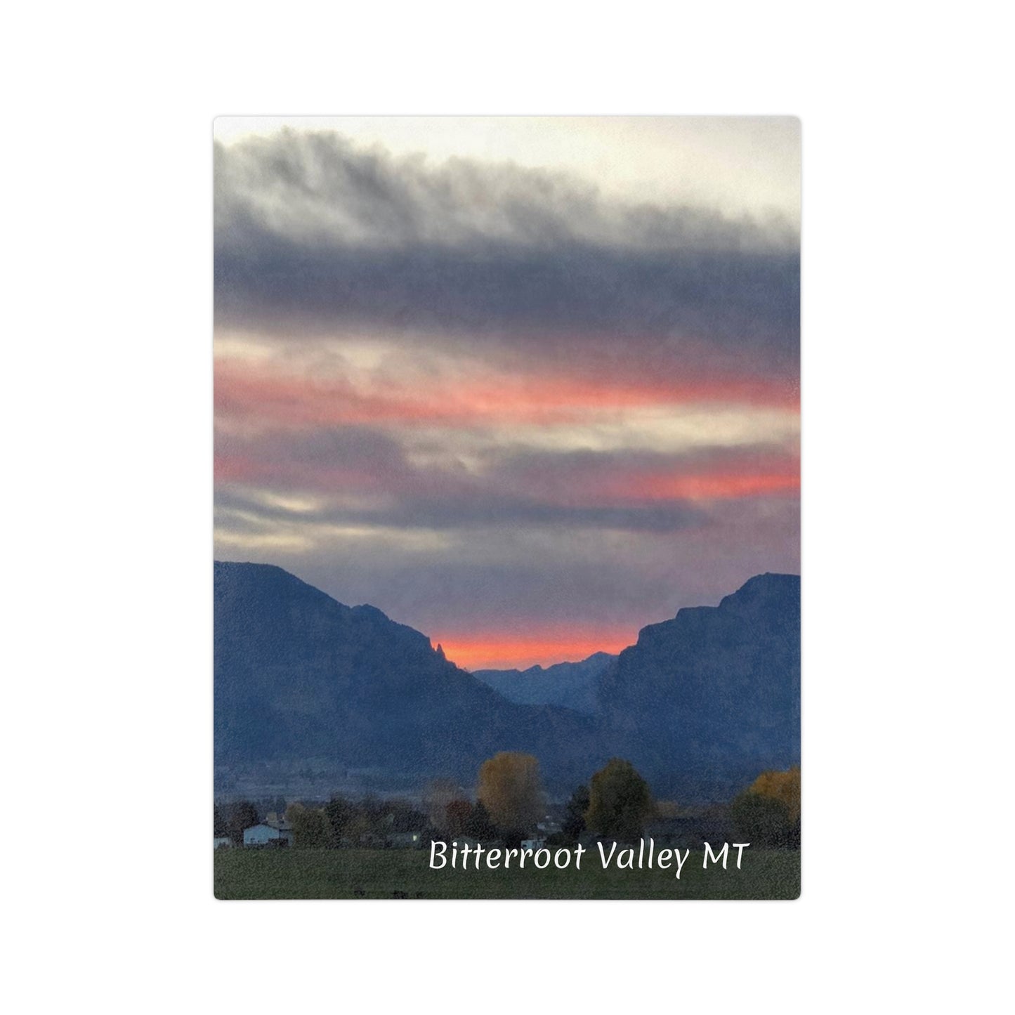 Sunset in Bitterroot Valley Montana Velveteen Minky Blanket
