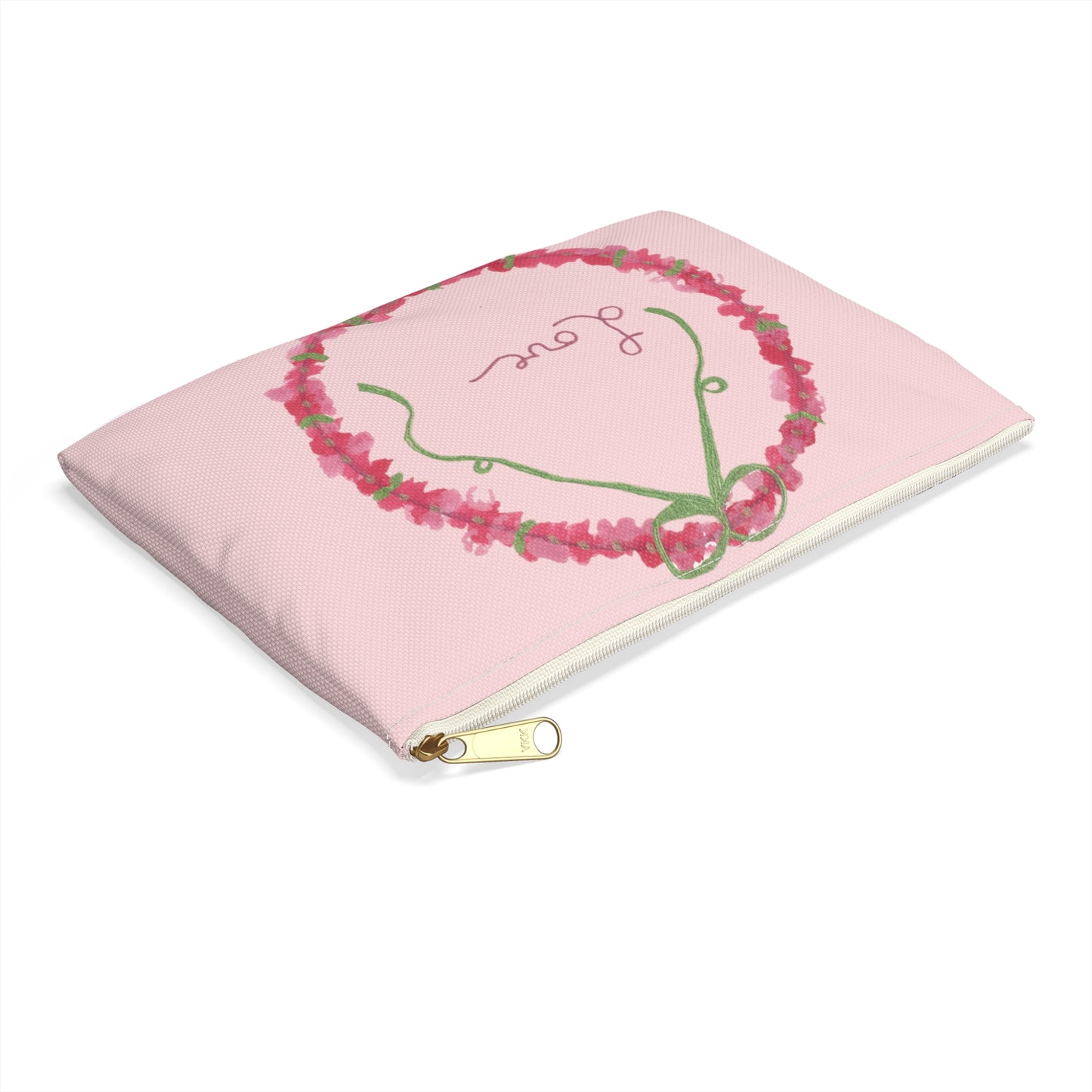 Love Wreath Accessory Pouch, Cosmetic Bag, Pencil Case- Pink