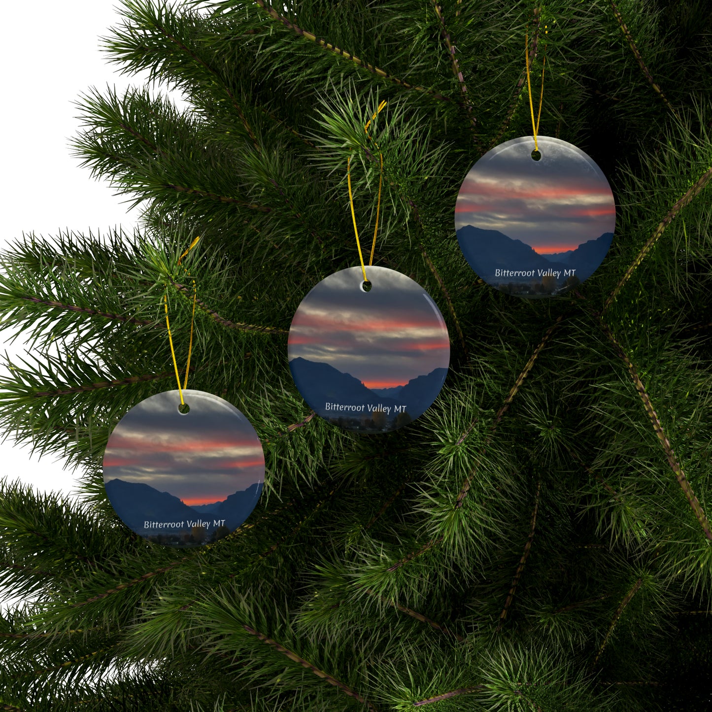Sunset in Bitterroot Valley Montana Ceramic Ornaments (3pcs, 5pcs, 10pcs)