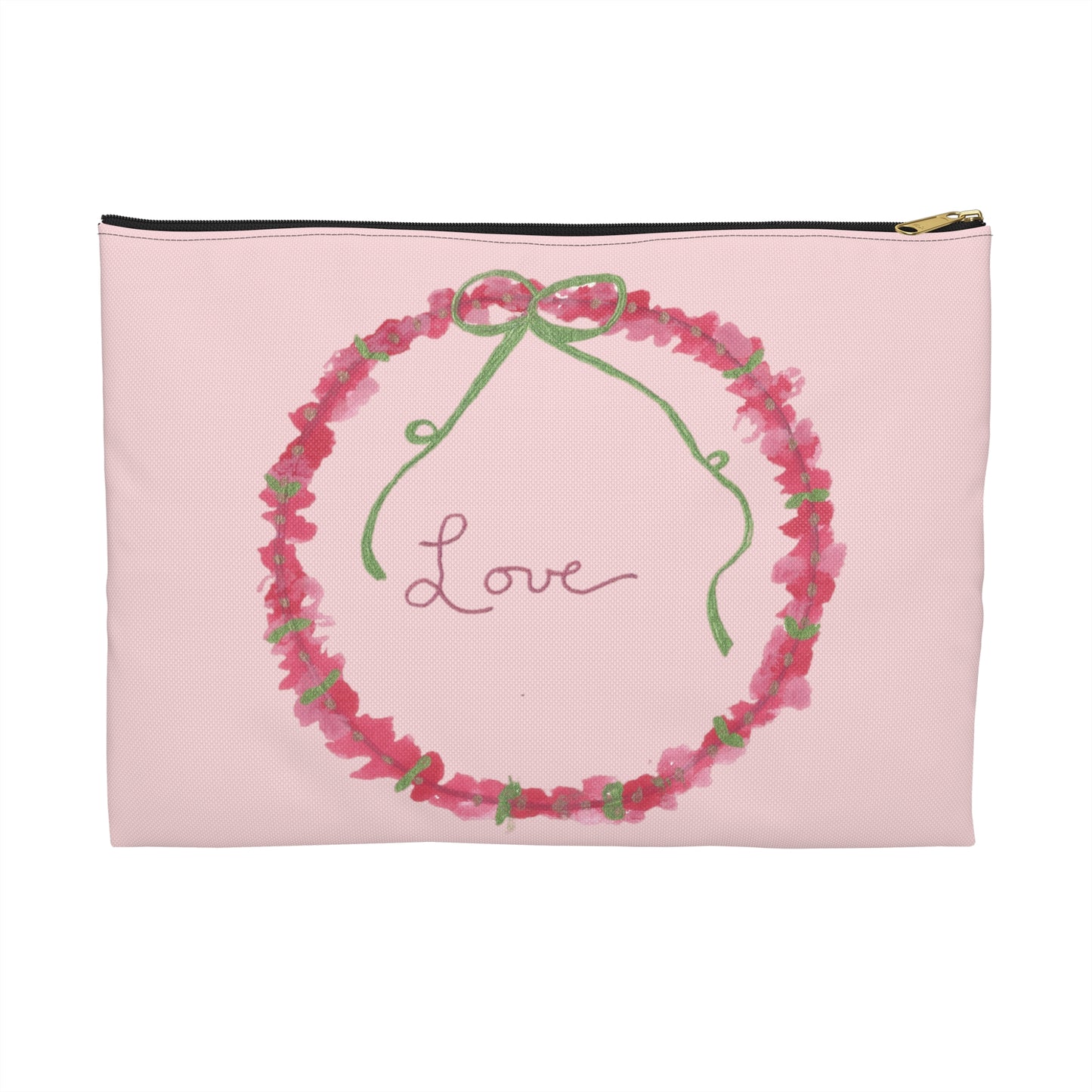 Love Wreath Accessory Pouch, Cosmetic Bag, Pencil Case- Pink