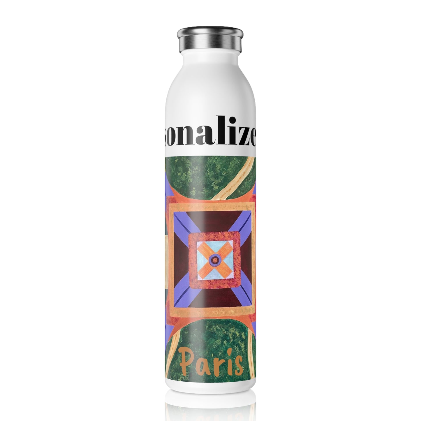 Paris Abstract Eiffel Tower Slim Water Bottle (20oz) | Personalized